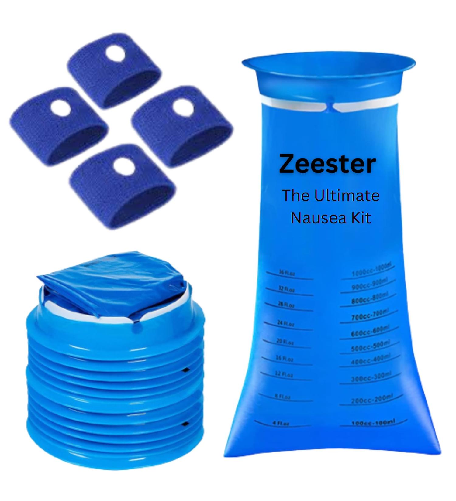 ZEESTER 1000ml Vomit Bags Kit | 20 Sick Bags + 4 Anti-Sickness Bands | High-Density Emesis Bags & Travel Wristbands | Leakproof & Portable Barf Bags - Ultimate Cruise Essentials - Buy Online on GoSupps.com