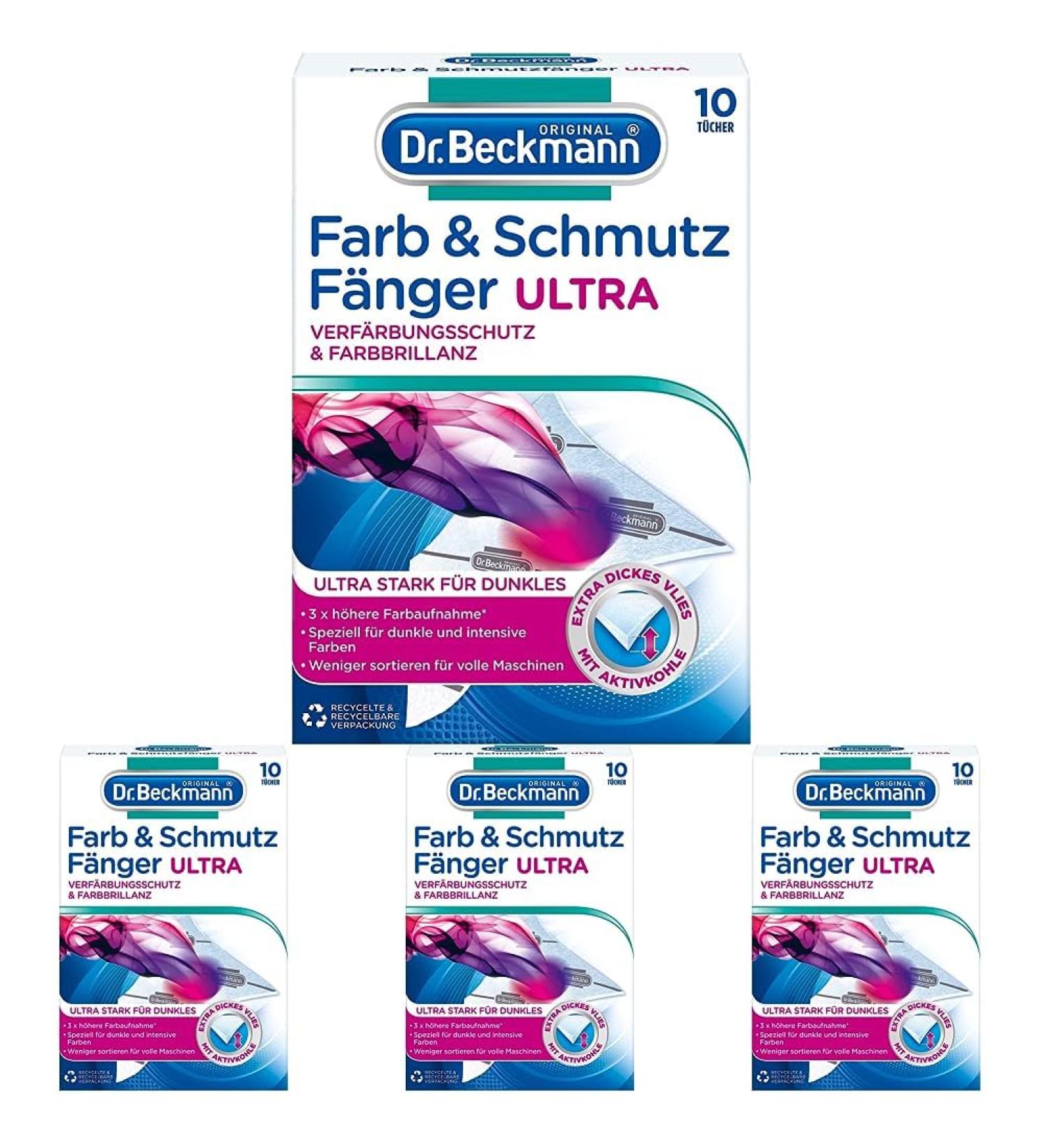 Dr. Beckmann Color & Dirt Catcher Ultra - Long-Lasting Color Protection for Dark Laundry | 4 Pack of 10 Towels with Activated Carbon | Ultra-Strong & Brilliant Colors - Buy Online on GoSupps.com