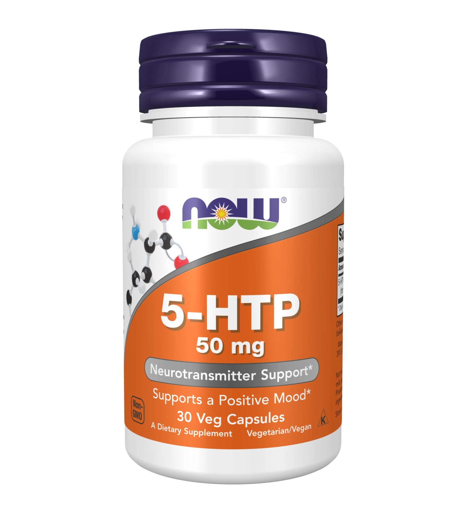 NOW 5-HTP (5-Hydroxytryptophan) 50mg - Neurotransmitter Support - 30 Veg Capsules - Buy Online on GoSupps.com