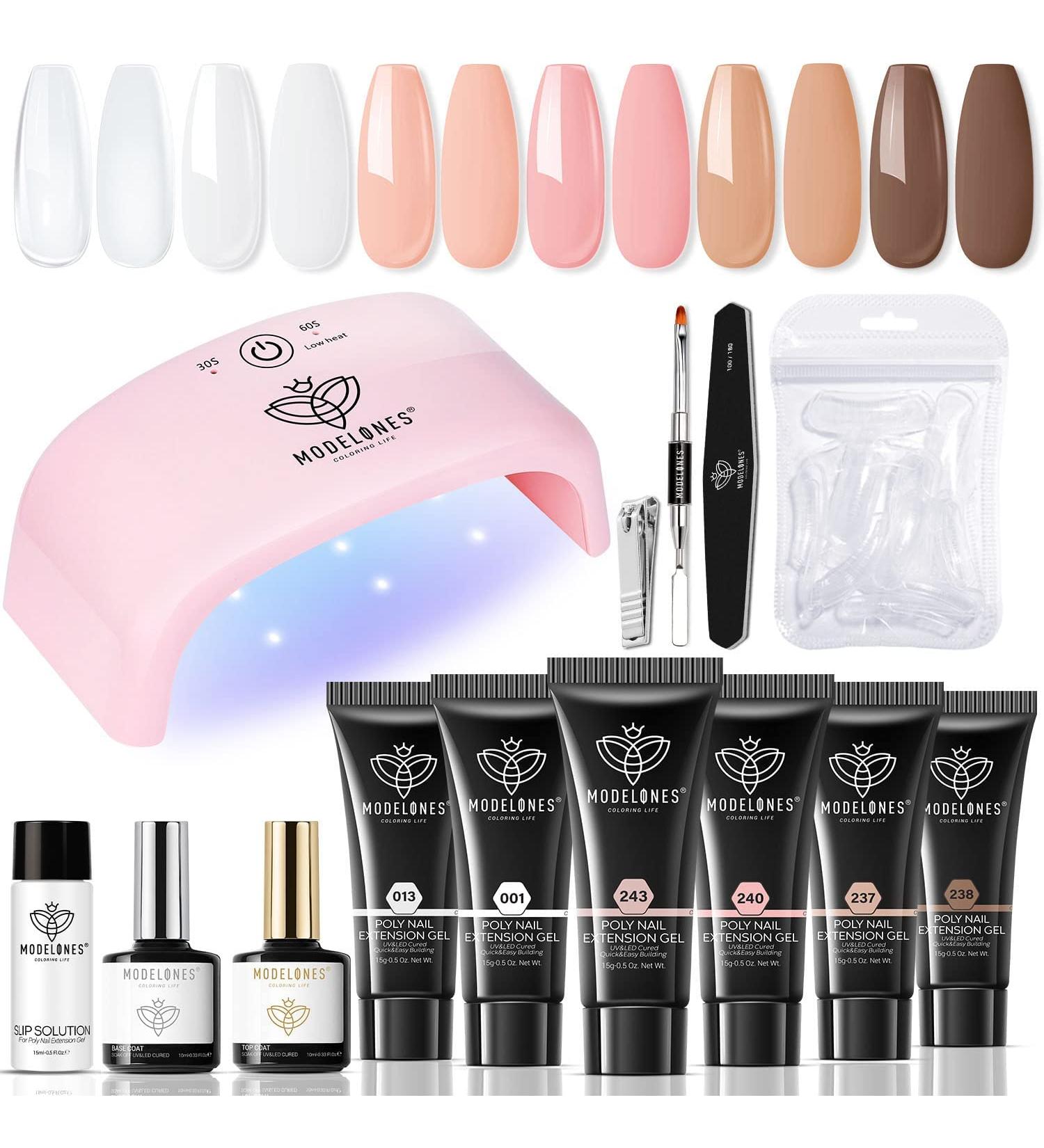 Modelones Poly Nail Gel Kit with 20W Nail Lamp - 6 Colors Extension Gel Set - Nail Art Builder Gel Set - Buy Online on GoSupps.com