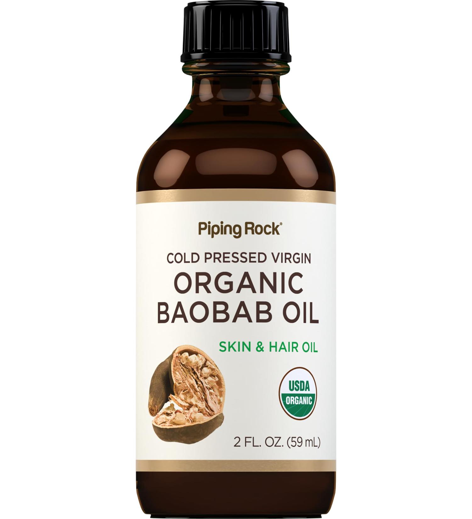 Piping Rock Organic Baobab Oil 2 fl oz - Cold Pressed Virgin for Hair Skin & Face - Best Quality eCommerce Shipping Worldwide - Buy Online on GoSupps.com
