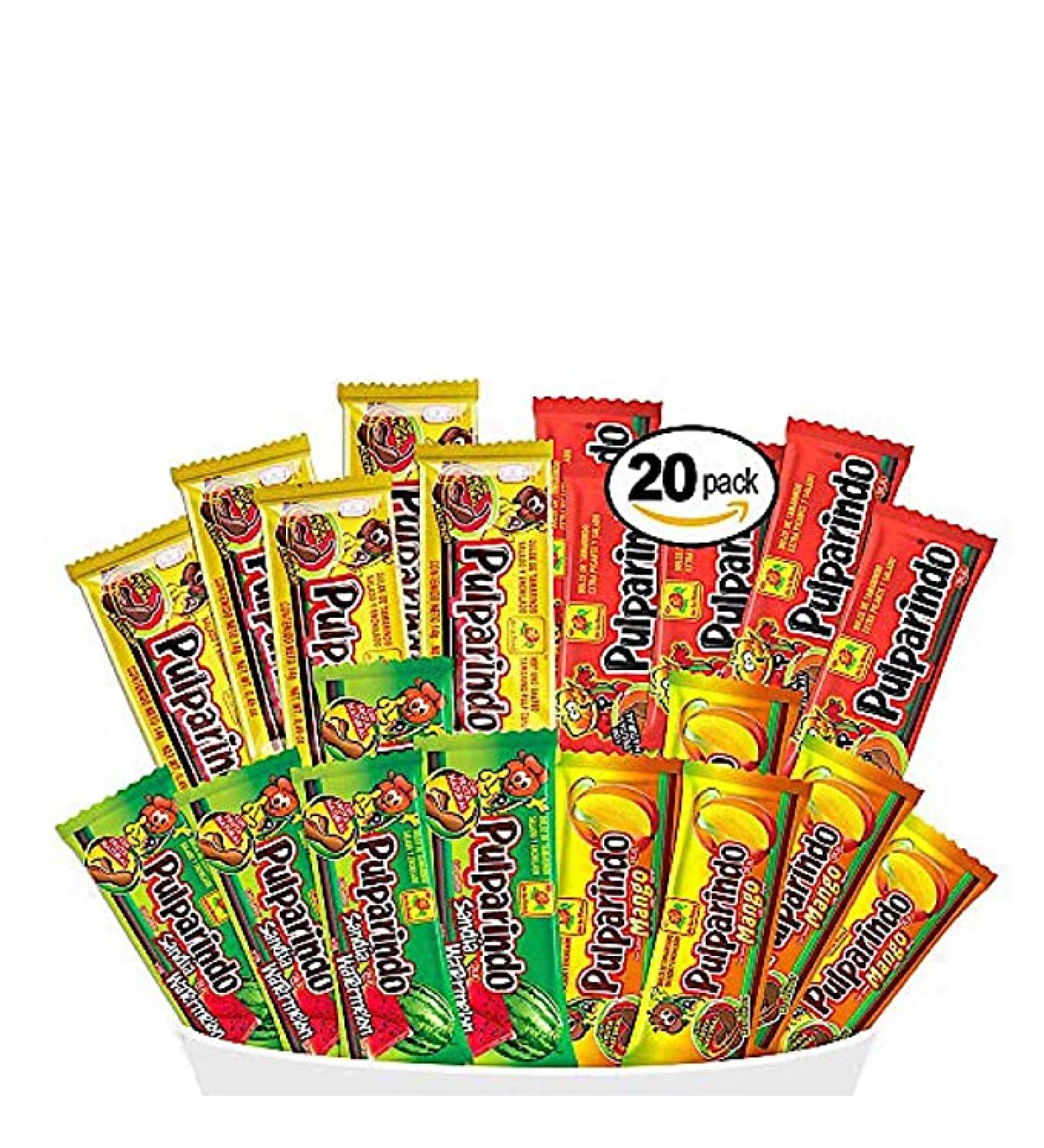 Pulparindo Mexican Candy snack Mix Flavors: Tamarind Hot Mango Watermelon and Chamoy Assortment Of De la Rosa Candies (TamarindWatermelonXtraSpicyMango 20 count)