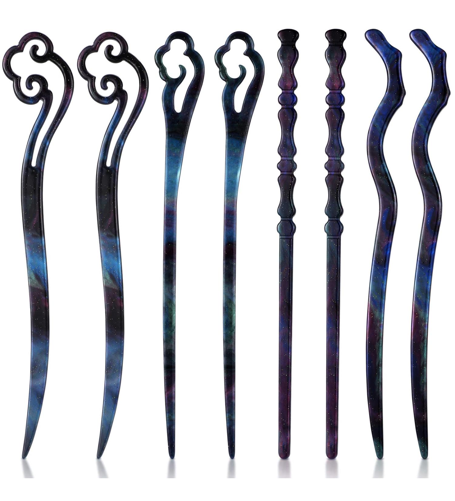 Vintage Acetate Hair Sticks Set - 8 Pieces | Chinese Retro Shell Hairpins for Women | Classic Styles Hair Accessories - Buy Online on GoSupps.com