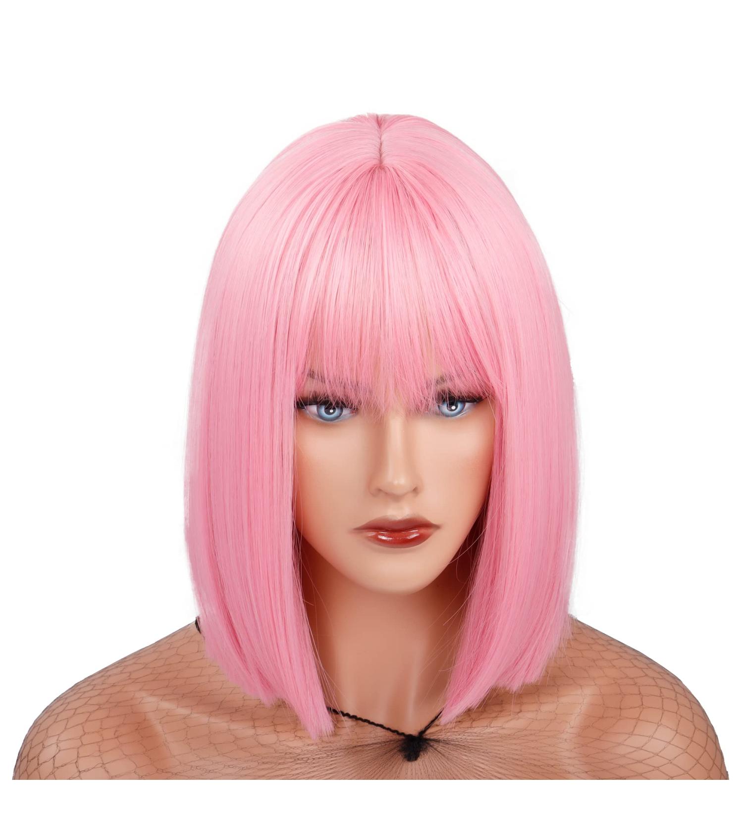 Meiriyfa Pink Short Bob Wig with Ponytail - Smooth Medium-Length Synthetic Wig for Women's Daily Use Parties & Cosplay - 30cm Rose - Buy Online on GoSupps.com