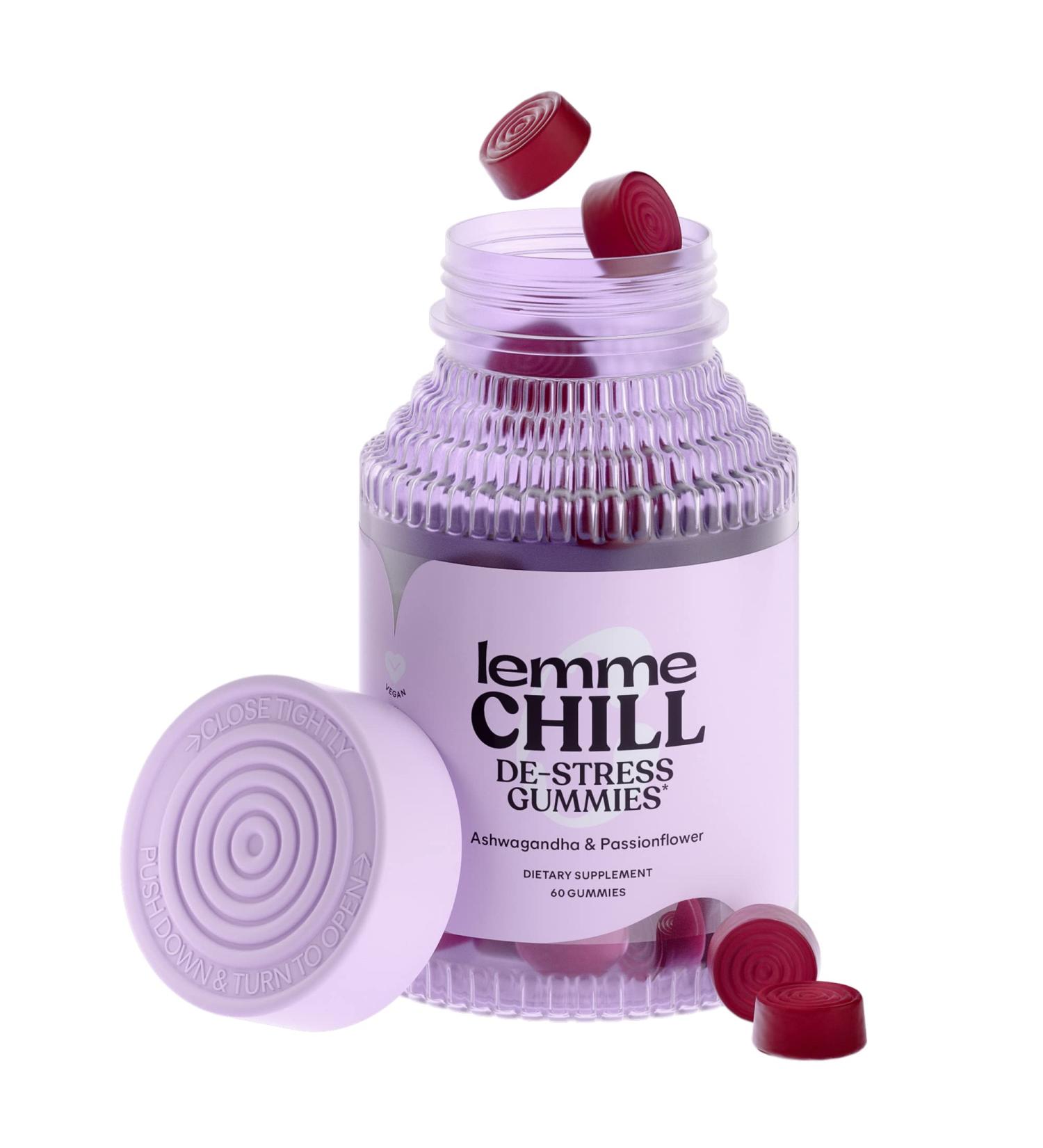 Lemme Chill Stress Relief Gummies with 300mg KSM-66 Ashwagandha | Relaxation Support with Lemon Balm, Passionflower & Goji | Vegan & Gluten-Free - 60 Count - Buy Online on GoSupps.com