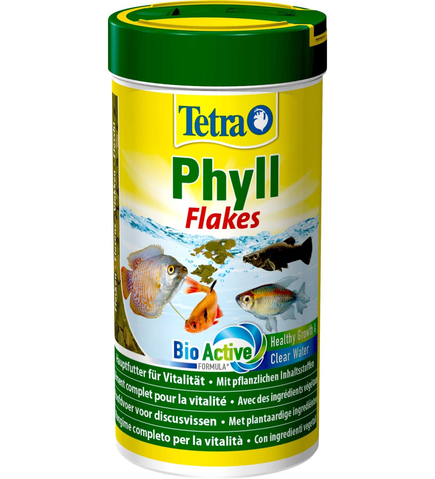 Tetra Phyll Flakes - Fish feed for all herbivorous decorative fish flake food with vital fiber 250 ml dose flakes 250 ml (1 Pack)