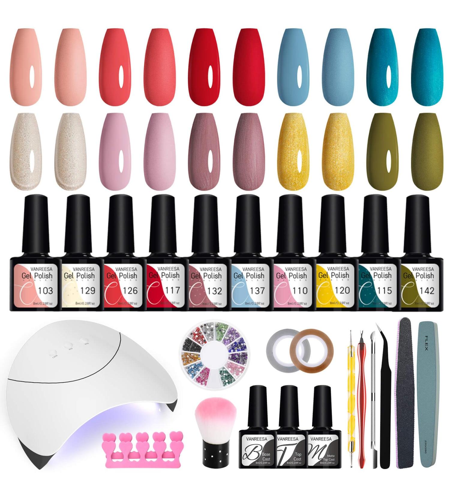 VANREESA Gel Nail Polish Set with UV Lamp Starter Kit - 10 Colors, Salon Quality at Home | Gel Nail Kit for Women - 24 Piece Set - Buy Online on GoSupps.com