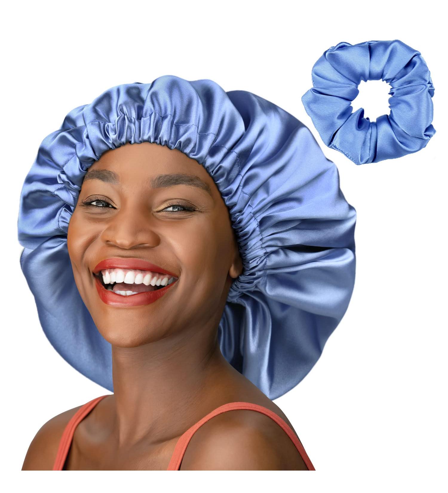 XL Large Light Blue Silk Satin Bonnet for Braids - Protect and Preserve Your Hair's Style - Buy Online on GoSupps.com