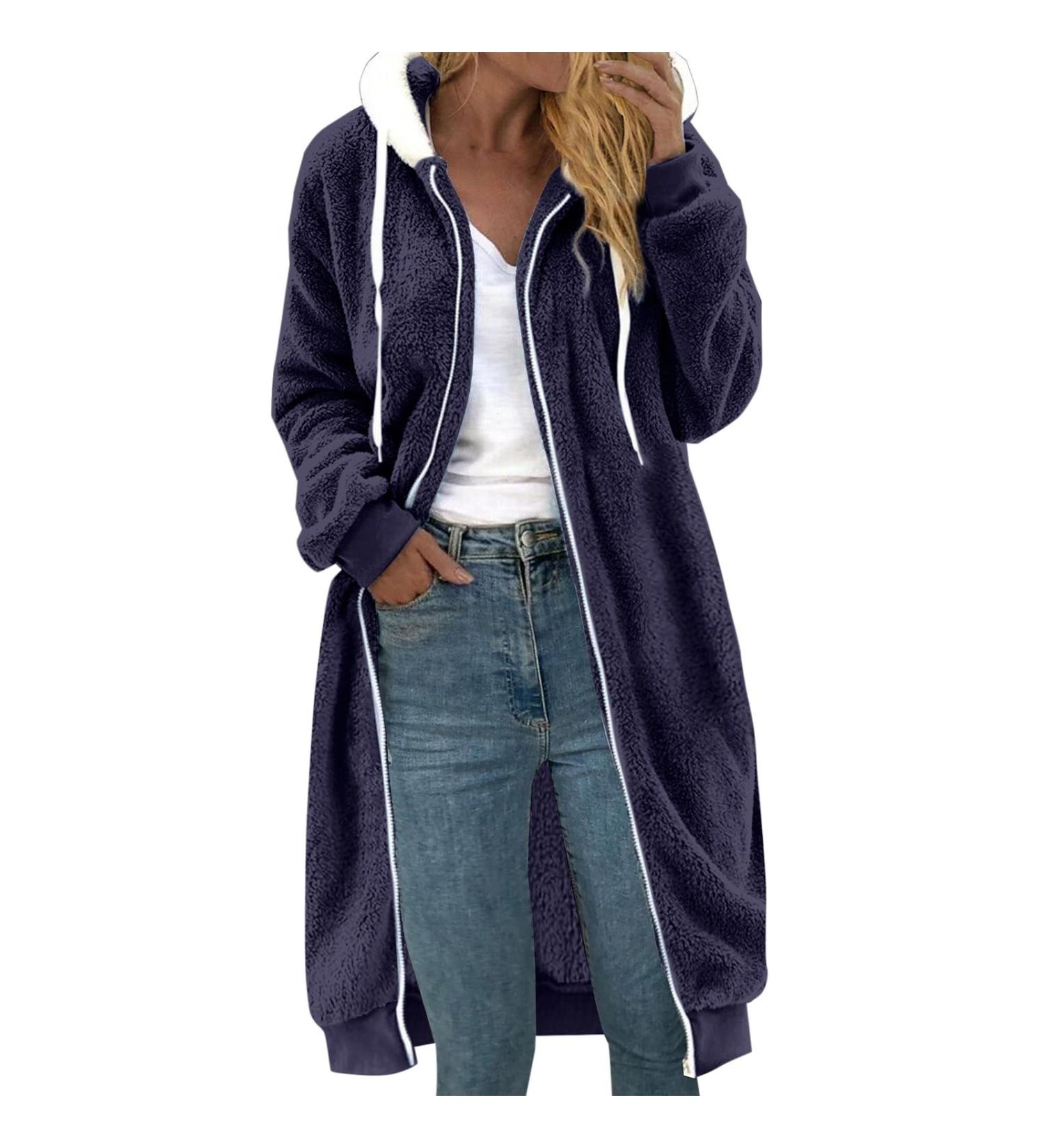 Hanxiulin Oversized Plush Hoodie Jacket - Warm Women's Winter Coat Windproof Reversible - Dark Blue 4XL Transition Jacket for Autumn & Winter - Buy Online on GoSupps.com