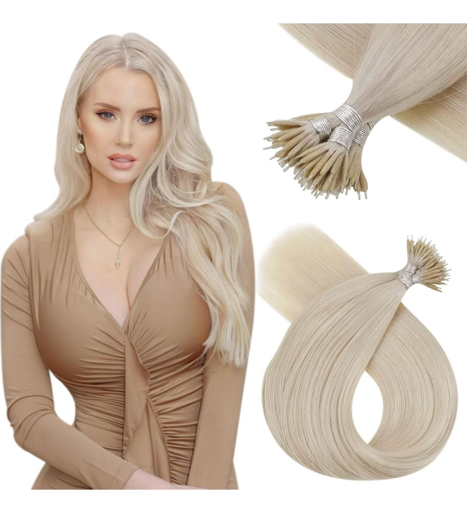 Nano Hair Extensions Human Hair Blonde Nano Beads Hair Extensions Human Hair Platium Blonde Hair Extensions Nano Straight Hair 20in 50g 1g/s #60A - Buy Online on GoSupps.com