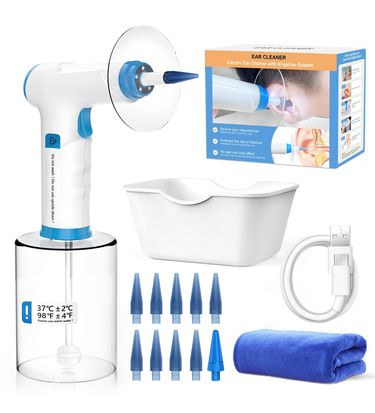Rechargeable Electric Earwax Removal Kit with 4 Pressure Levels - Ear Irrigation System for Ear Cleaning - Includes Wash Basin & 9+1 Disposable Tips - Buy Online on GoSupps.com