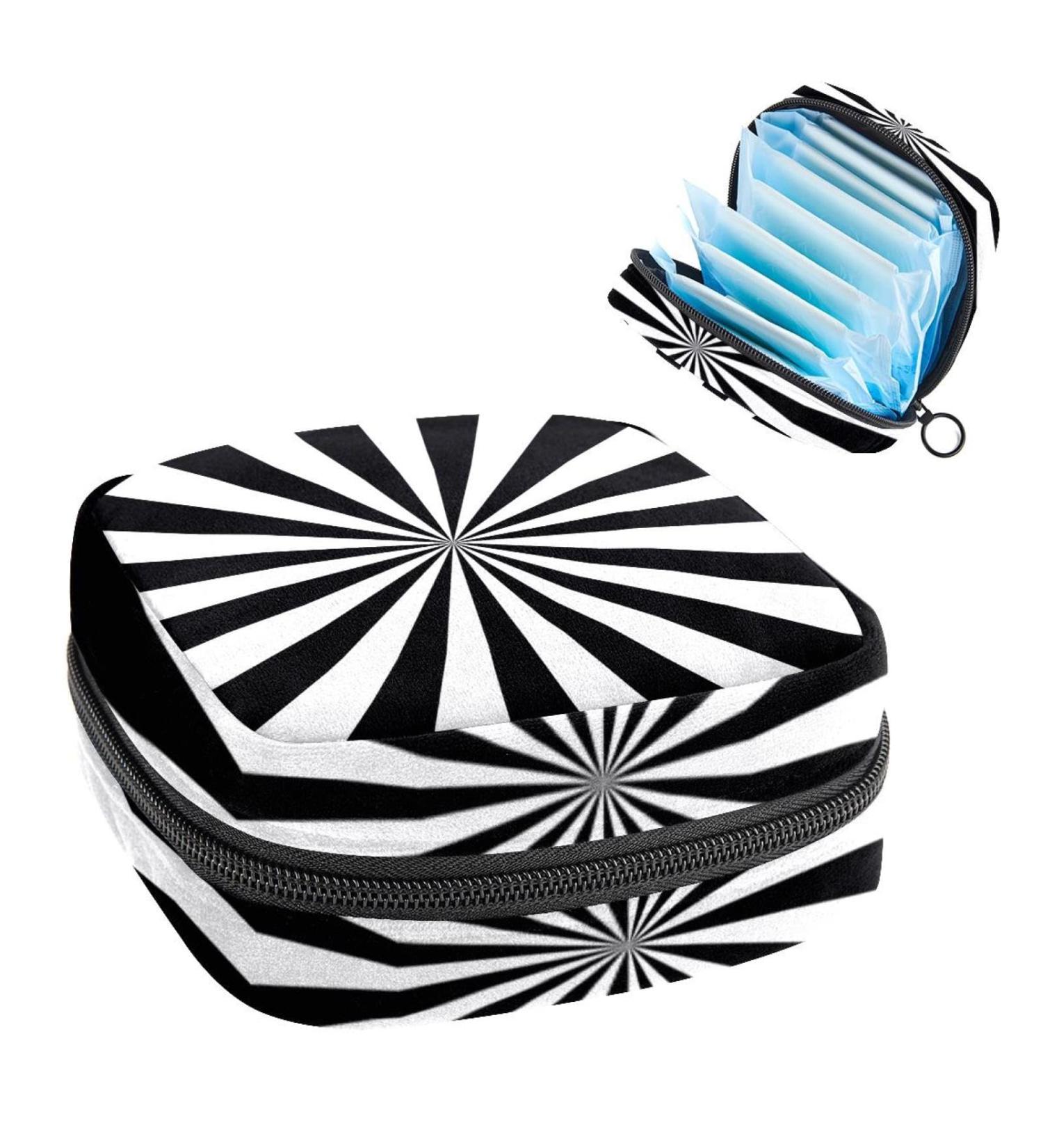 GIAPB Period Bag | Sanitary Napkin Storage & Makeup Travel Pouch | Black & White Stripe Color - Buy Online on GoSupps.com