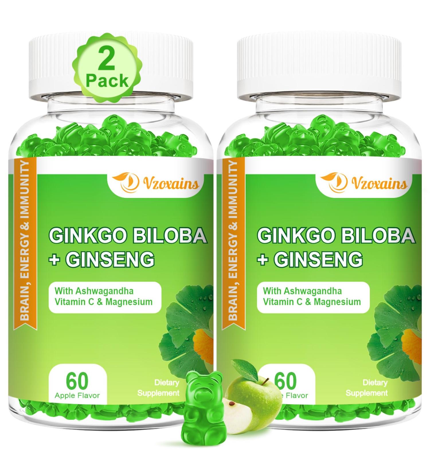 2 Packs 240mg Ginkgo Biloba Gummies Supports Healthy Brain Function Mood and Memory Support for Adults 120 Cts 60 Count (Pack of 2) - Buy Online on GoSupps.com