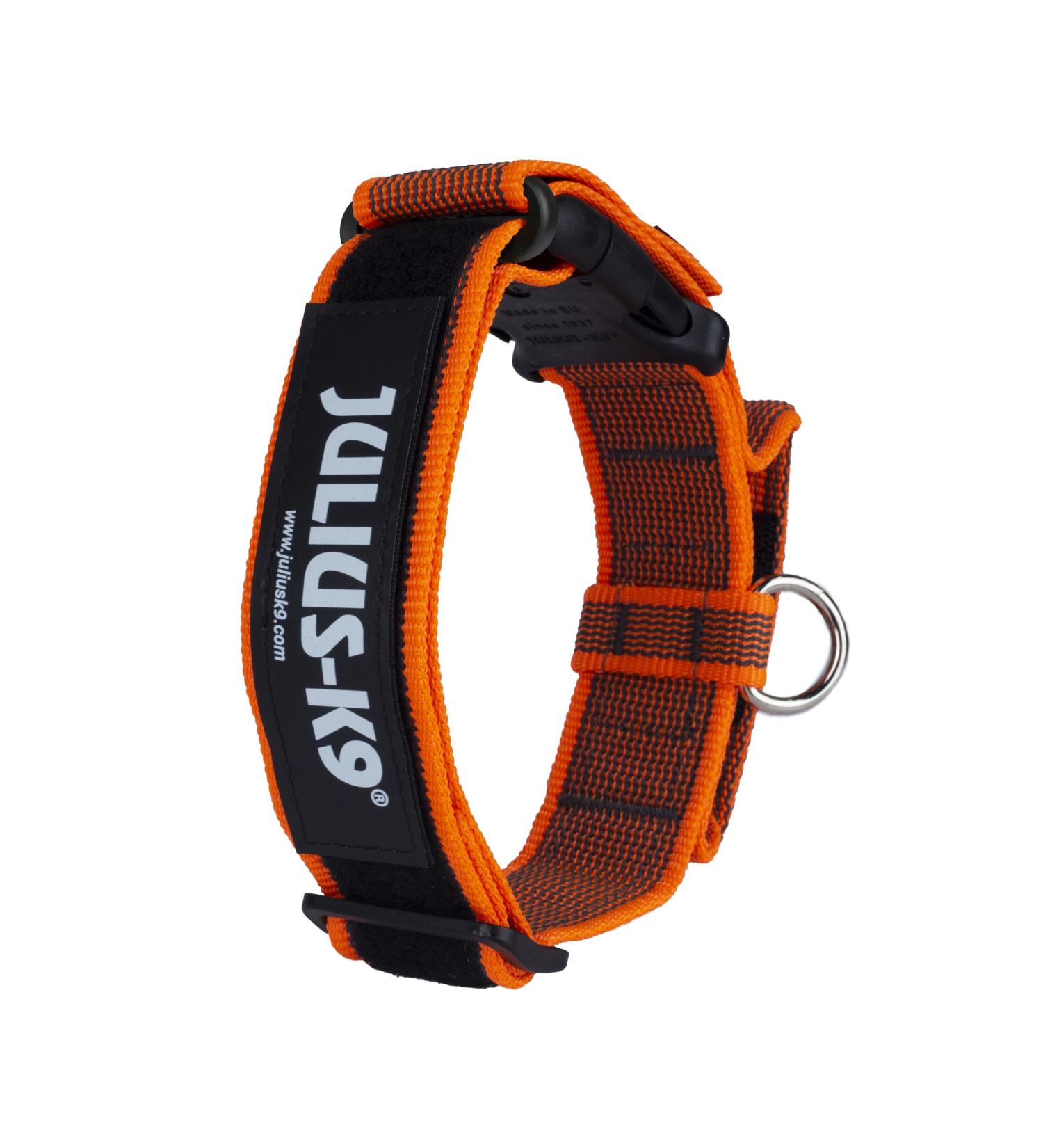 Julius-K9 Color & Gray Collar with Handle Safety Lock & Interchangeable Patch 40mm (38-53cm) - Orange Gray - Buy Online on GoSupps.com