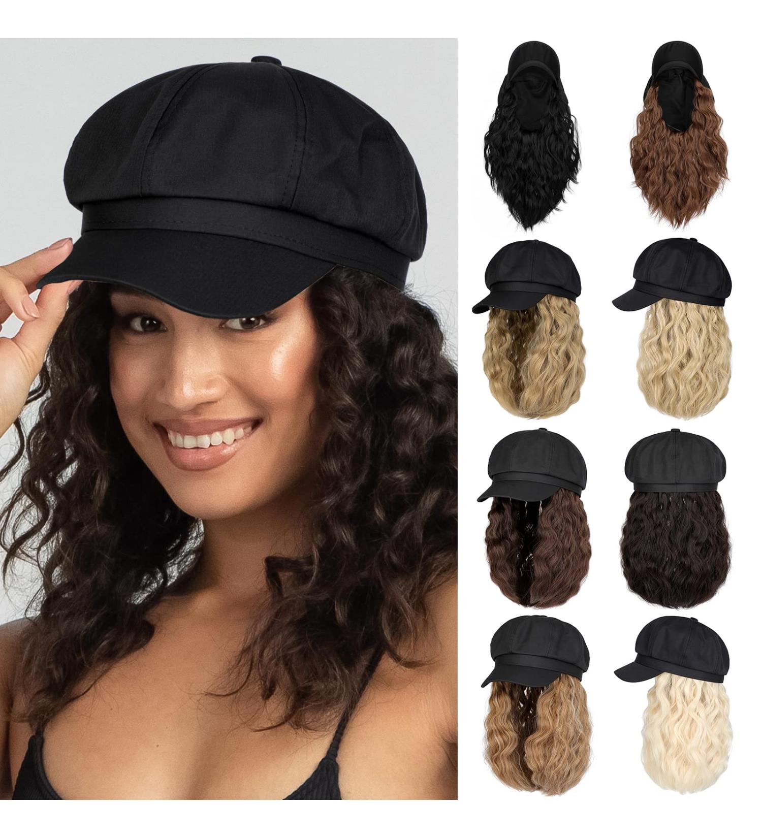 Lansigreen Newsboy Cap with Short Curly Wavy Bob Wig | 14 Synthetic Hairpiece | Women's Beret Hat | Natural Black - Buy Online on GoSupps.com