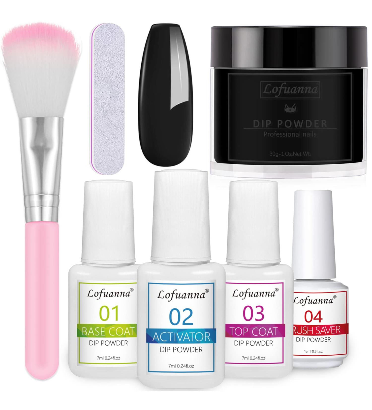 LOFUANNA DIP Powder Nail Starter Kit - Black Dipping Powder with Base/Top Coat & Activator | DIY French Dip Manicure Set - No Nail Lamp Required - Buy Online on GoSupps.com