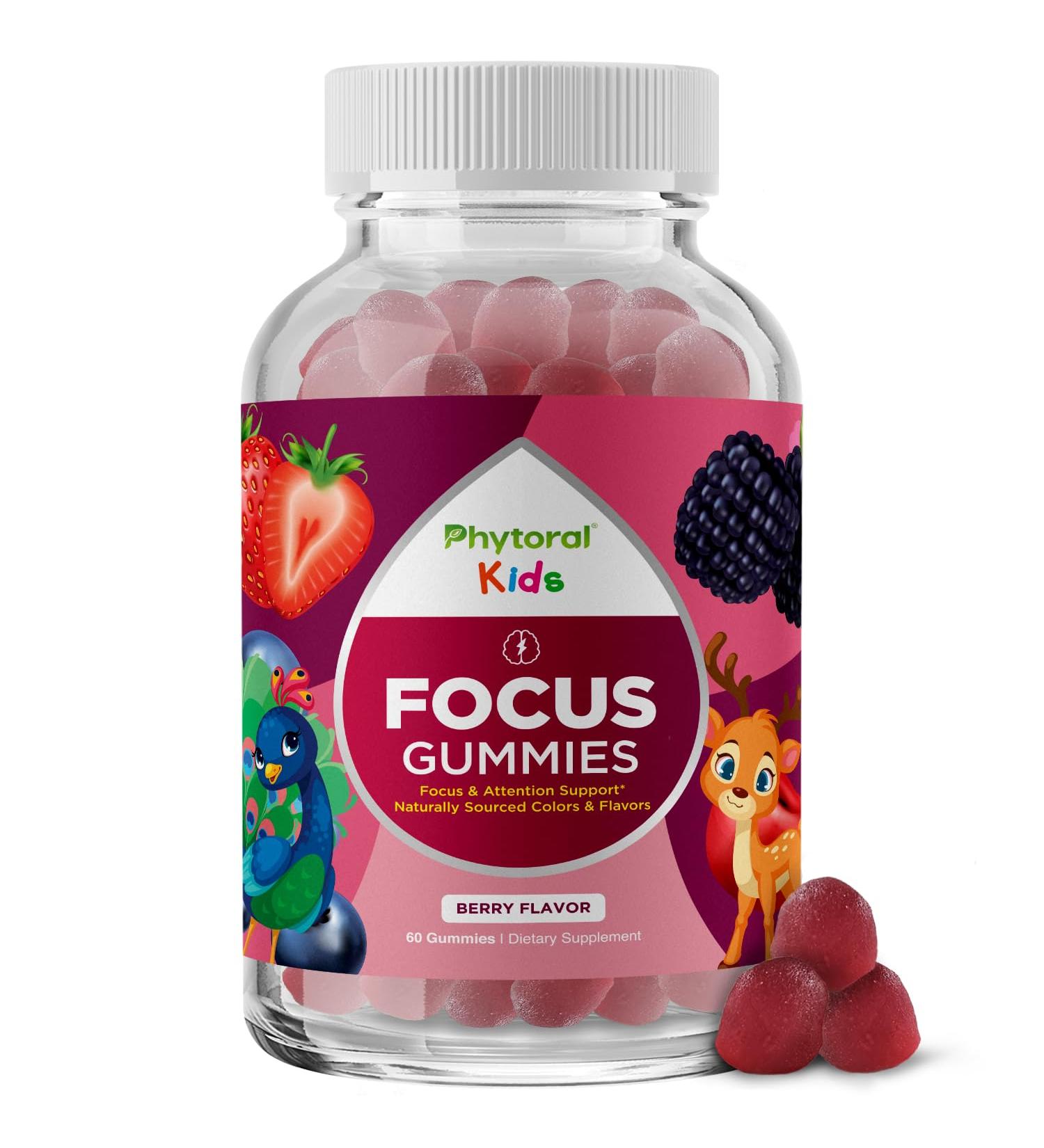 Phytoral Vegan Kids Focus Gummies - Potent Chewable Brain Support for Children - Enhances Concentration & Memory - Calming Supplements & Focus Gummies for Kids - Non-GMO & Gluten-Free - 60 Count 60 Count (Pack of 1) - Buy Online on GoSupps.com