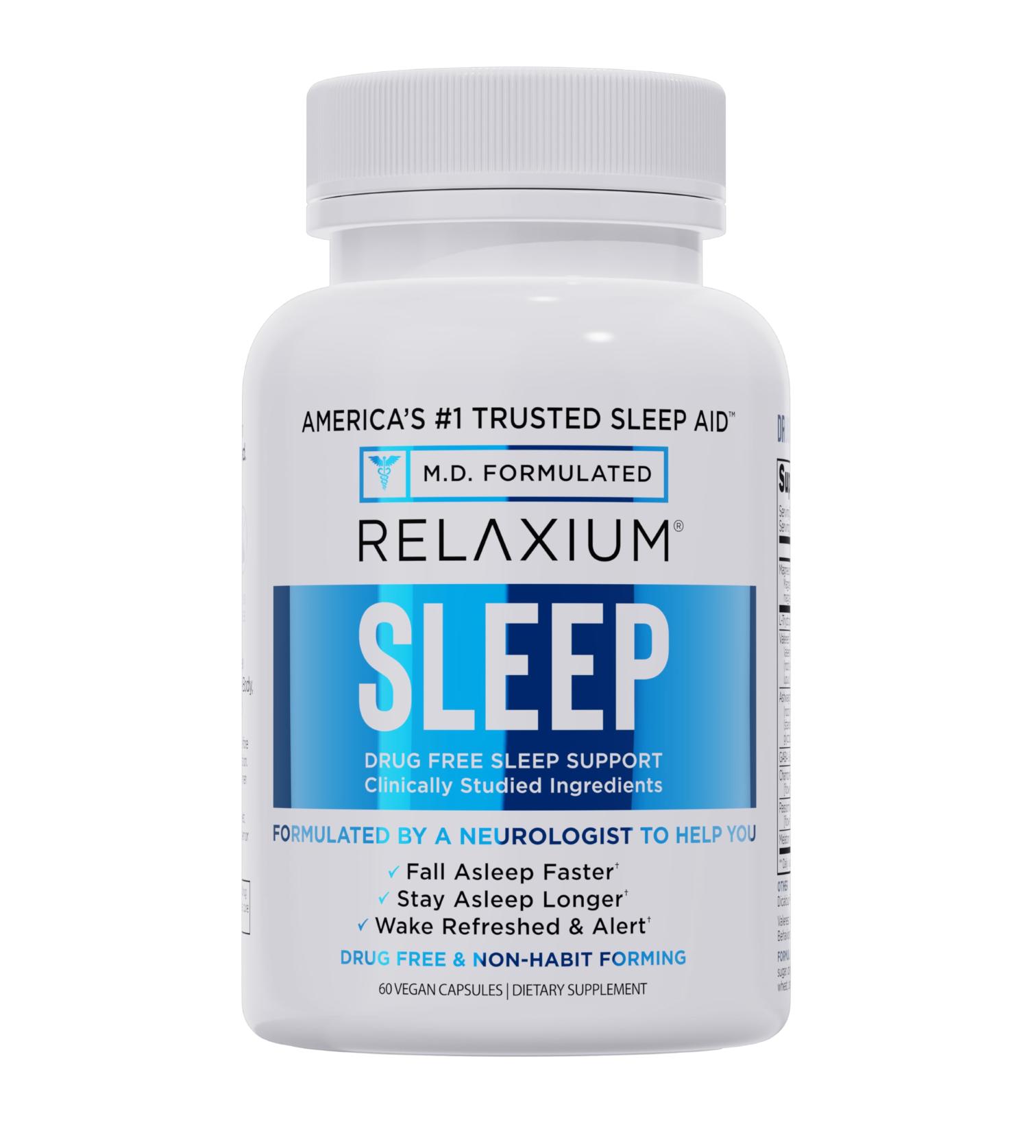 Relaxium Sleep Aid Melatonin with Magnesium Glycinate Valerest & Ashwagandha Non-Habit Forming Sleep Supplement 60 Vegan Capsules 30-Day Supply - Buy Online on GoSupps.com