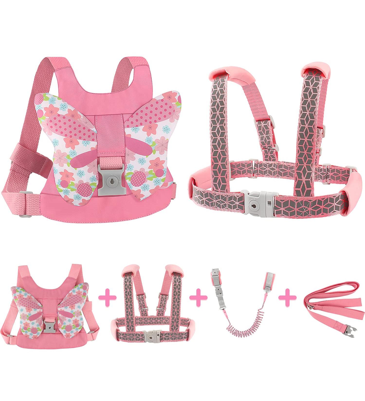Girls Toddler Leash | Child Safety Harness | Anti Lost Wrist Link | Reflective Pink Leash 4-in-1 Walking Assistant | Butterfly Design | Ideal Gift - Buy Online on GoSupps.com