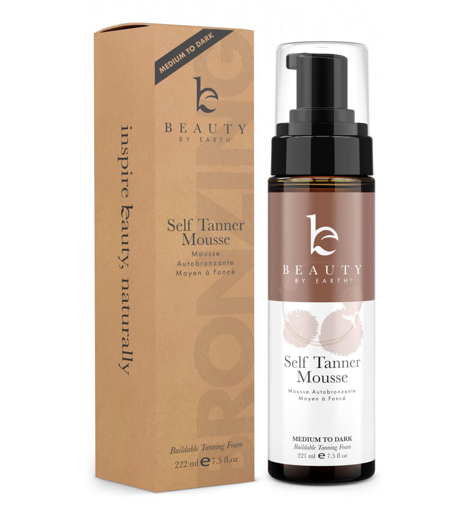 Beauty by Earth Self Tanner Mousse - Medium to Dark Sunless Tan | Natural Looking Tanning Foam | 7.5 Fl Oz - Buy Online on GoSupps.com
