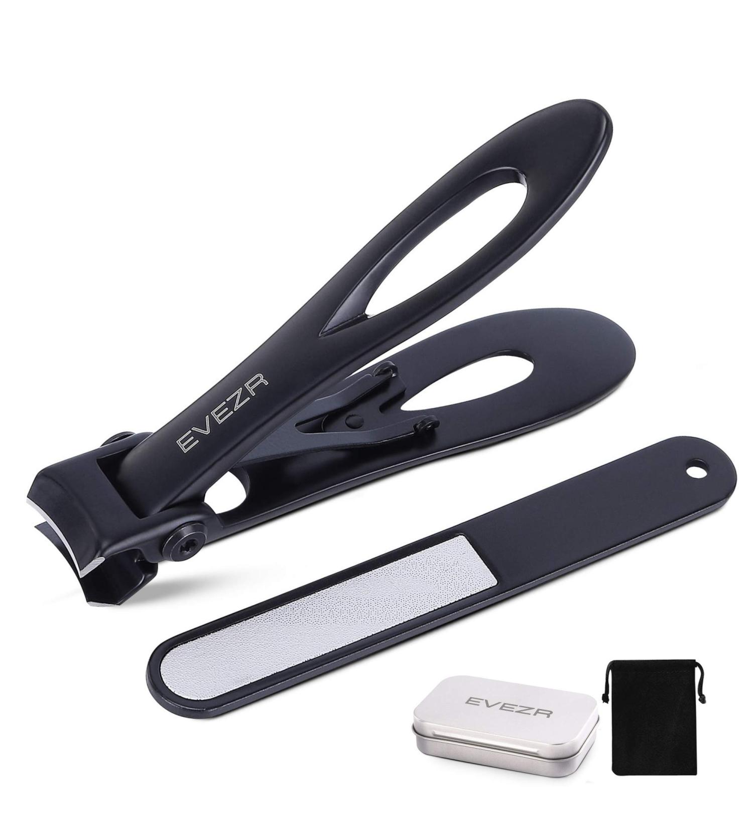 Evezr Heavy Duty Wide Jaw Nail Clippers for Thick Toenails | Stainless Steel Clipper with Nail File for Pedicure (Black) - Buy Online on GoSupps.com