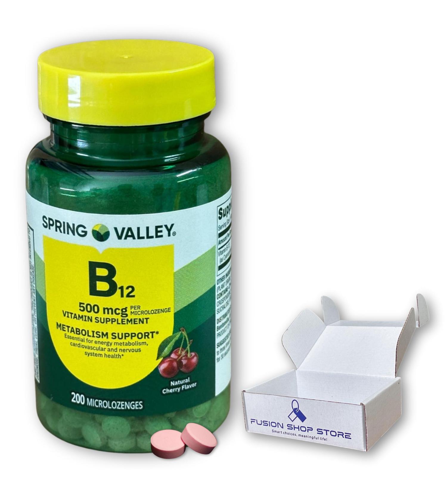 B12 500 mcg Sublingual- Cherry Flavor 200 ct (Pack of 1) Boxed by Fusion Shop Store - Buy Online on GoSupps.com