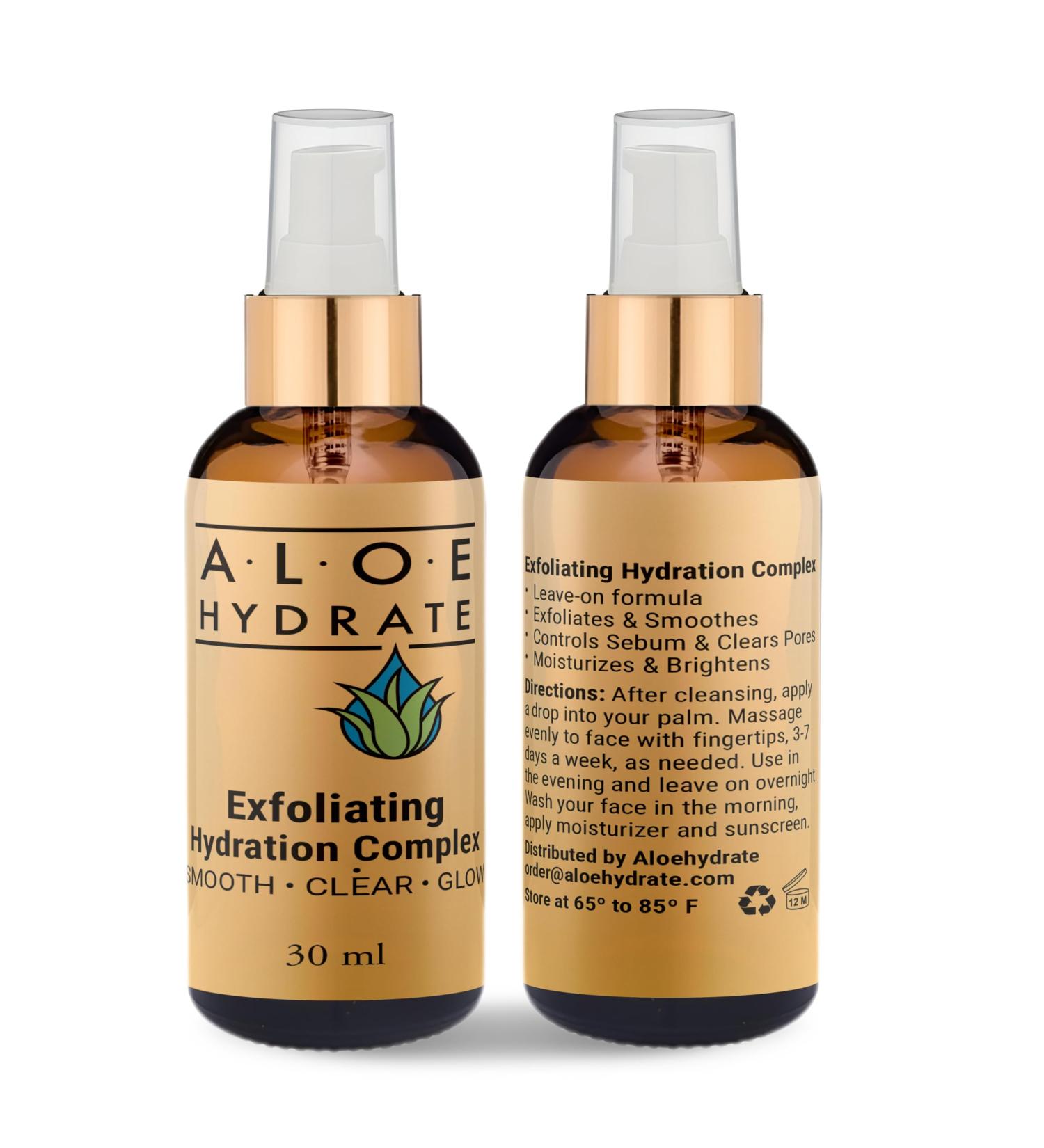 AloeHydrate Exfoliating Hydration Serum - Smoother Brighter & Clearer Skin. Gentle AHA Ceramide Zinc Hyaluronic acid Aloe & Prebiotics for Healthy Glowing Skin - Buy Online on GoSupps.com