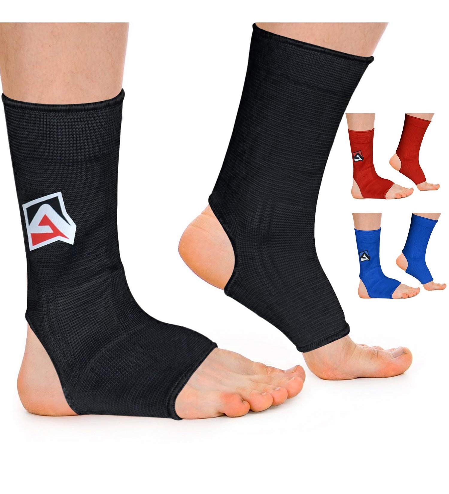AQF MMA Ankle Support | Muay Thai Foot Brace Guard | Kickboxing Sprains Relief | Achilles Tendon Pain Protector | Elastic Compression Sleeve (Black M) - Buy Online on GoSupps.com