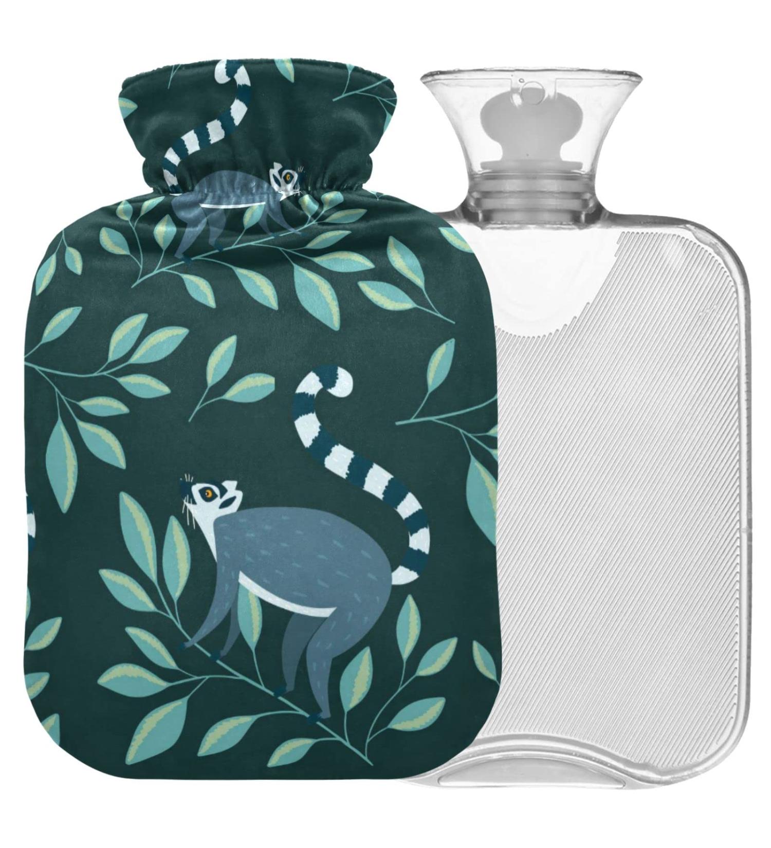 Naanle Palm Leaf Lemurs 2L Hot Water Bottle - Transparent Large Heating Pad for Pain Relief & Therapy - Ideal for Bed Hand and Foot Comfort - Buy Online on GoSupps.com