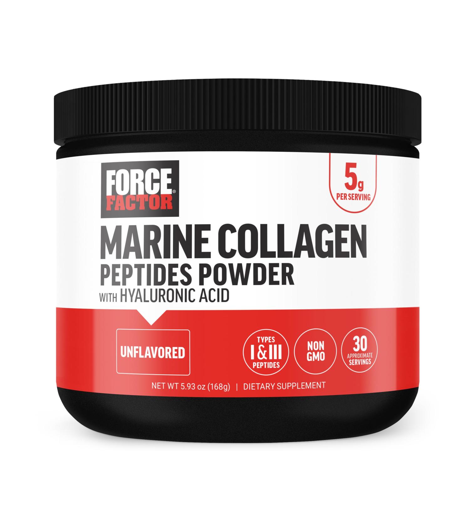 Force Factor Marine Collagen Powder for Women and Men Marine Collagen Peptides Type I & III with Hyaluronic Acid to Support Healthy Hair Skin Nails Bones and Joints Unflavored 30 Servings - Buy Online on GoSupps.com