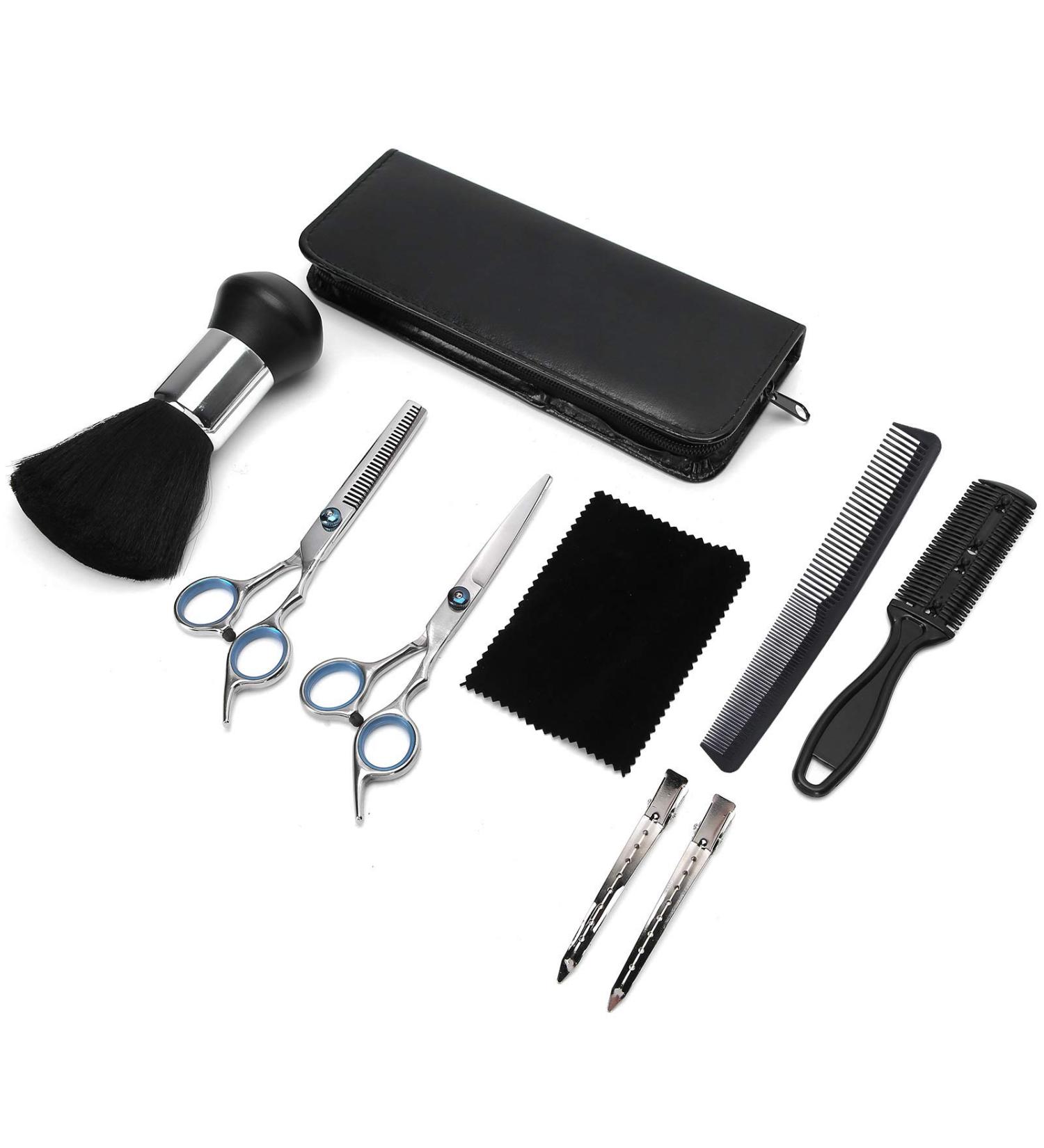Professional Hair Cutting Thinning Scissors Salon Apron Hair Sweeping Brush Tool Set for Various Hair Types - Buy Online on GoSupps.com