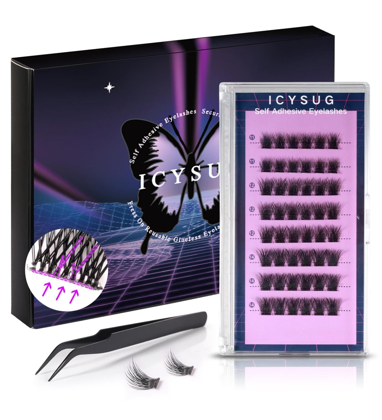 Self Adhesive Waterproof Eyelashes - No Glue Needed Reusable Thick Lash Clusters Kit (48 PCS) with Tweezers for Beginners - Buy Online on GoSupps.com