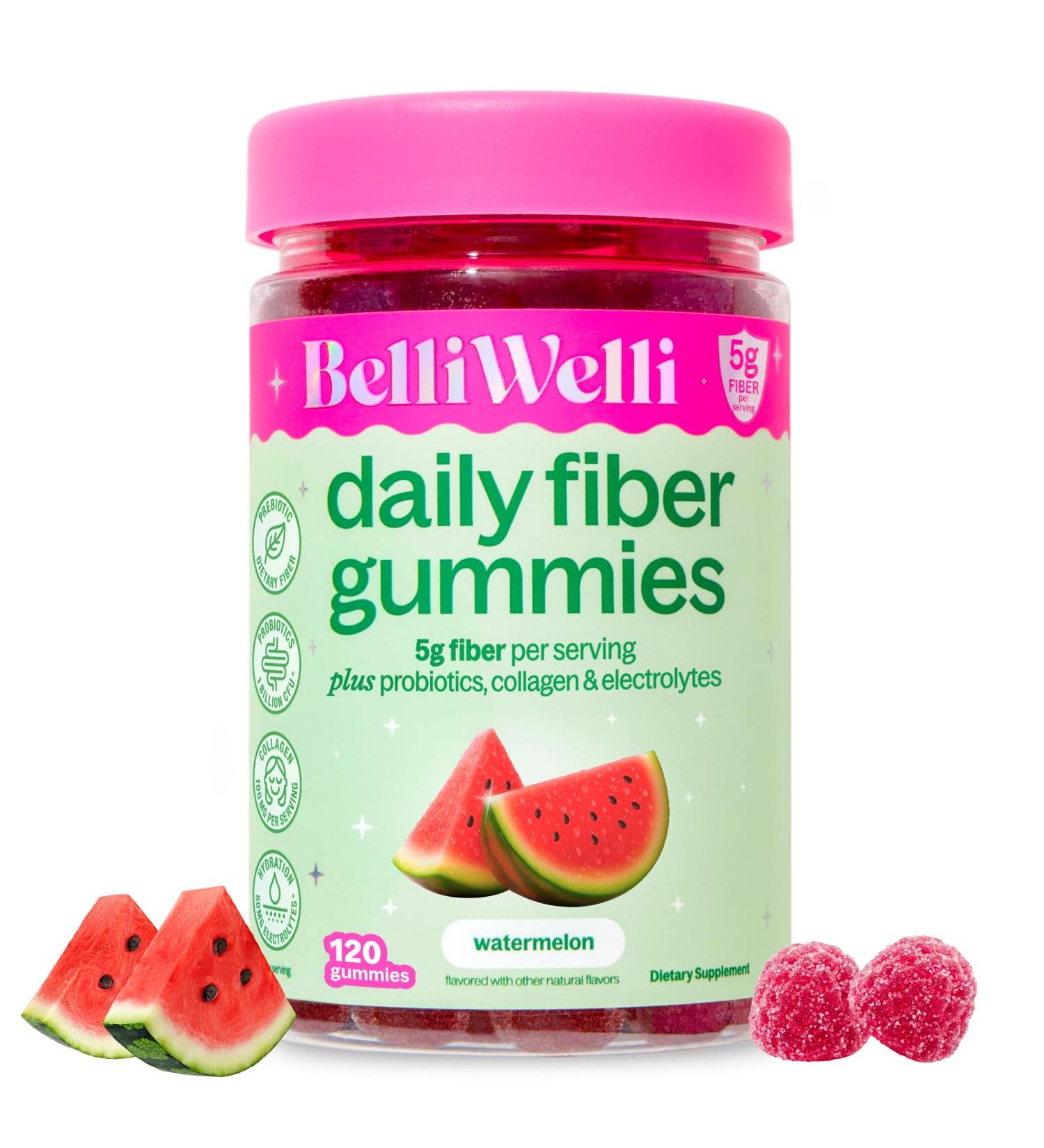 Belli Welli Fiber Gummies Supplement with Added Probiotics Collagen and Electrolytes for Regularity and Bloat Relief Watermelon 120 Count - Buy Online on GoSupps.com