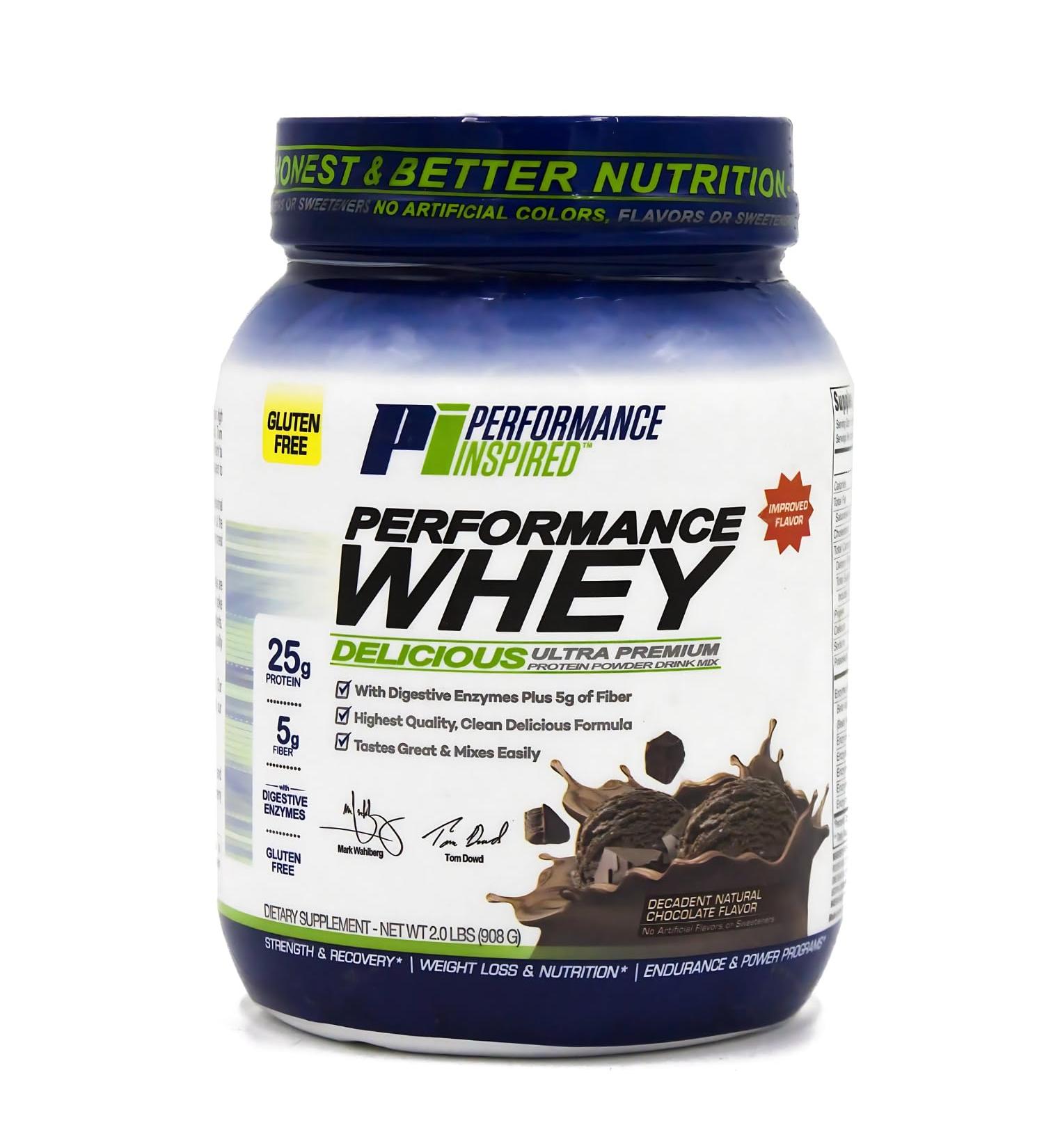 Performance Inspired Nutrition WHEY Protein Powder - All Natural - 25G - Contains BCAAs - Digestive Enzymes - Fiber Packed - Decadent Natural Chocolate 2 Pounds Decadent Natural Chocolate 2 Pound (Pack of 1) - Buy Online on GoSupps.com