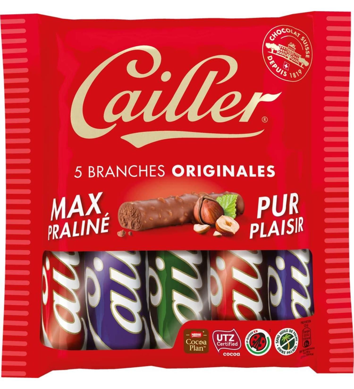 Cailler 5 Original Branches, Milk Chocolate, Max Praline, 115g