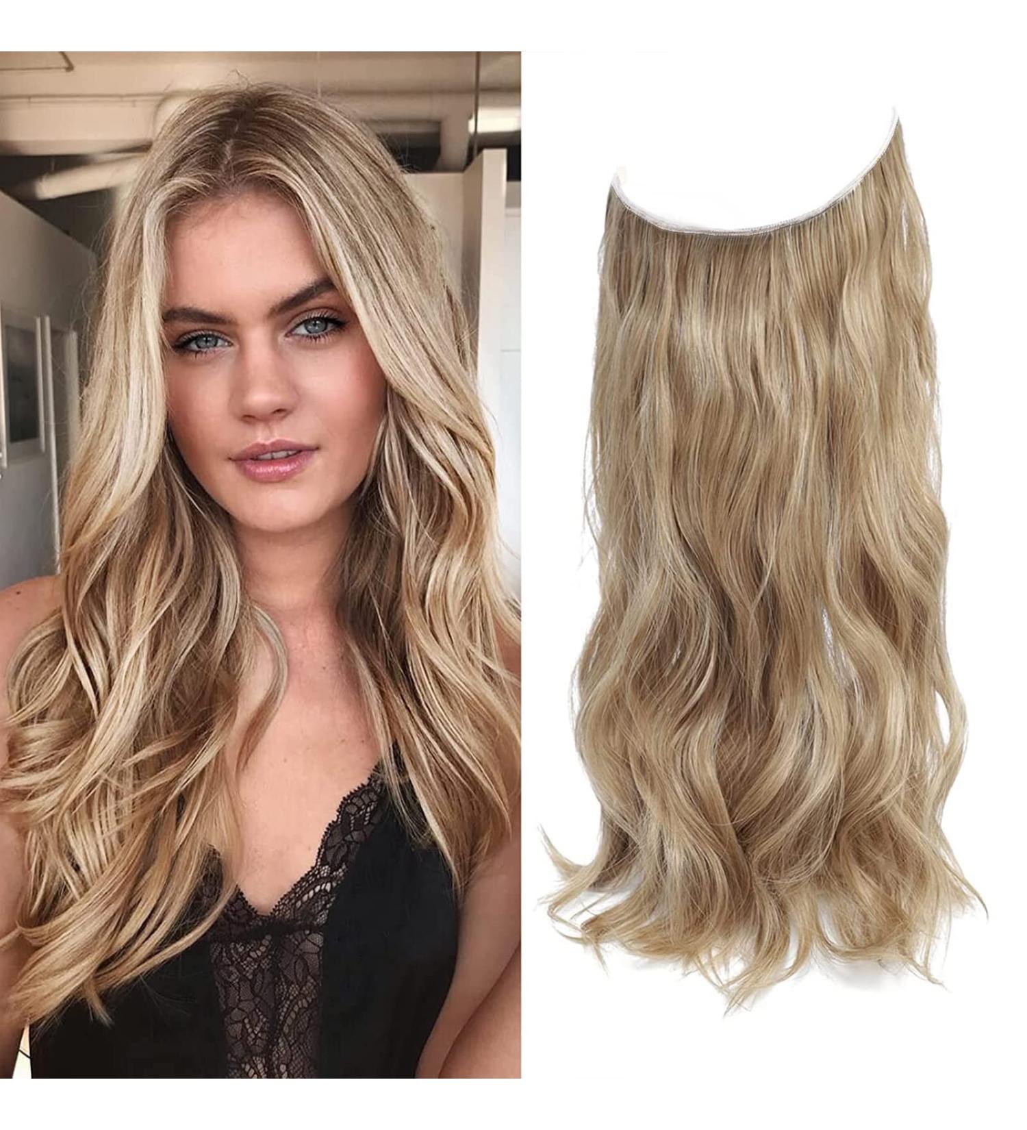 Dark Blonde 12 inch Secret Hair Extensions: Invisible Wire Clip in Synthetic Hair Piece for Women - Natural Wavy Hair Extension - Buy Online on GoSupps.com