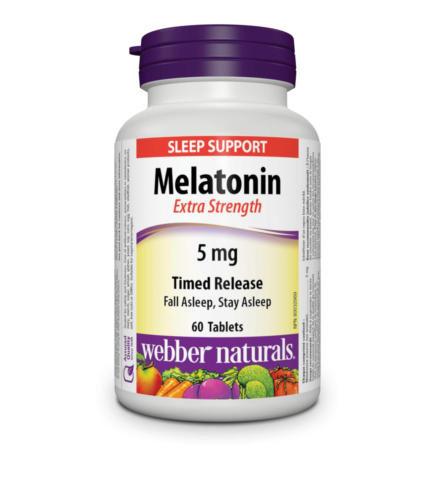Webber Naturals Melatonin Extra Strength 5 mg 60 Timed Release Tablets For Sleep Support Vegan - Buy Online on GoSupps.com