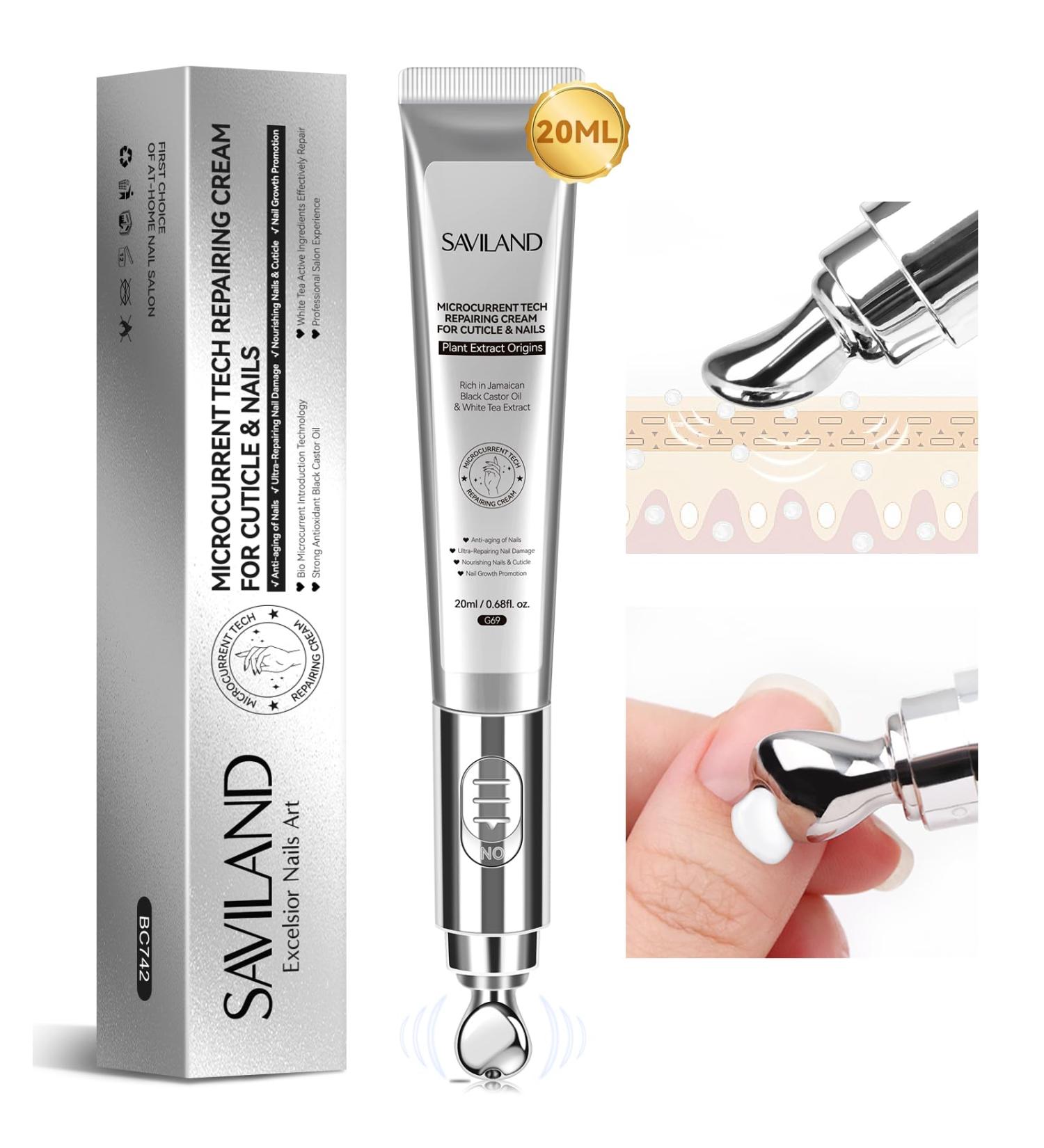 SAVILAND Cuticle Cream Microcurrent Tech: Repair Damaged Aging Nails 10 Natural Ingredients Vitamin E Plant Based Strengthener Ultra Rapid Absorption Nail Growth Treatment Pro-Salon Manicure Care - Buy Online on GoSupps.com
