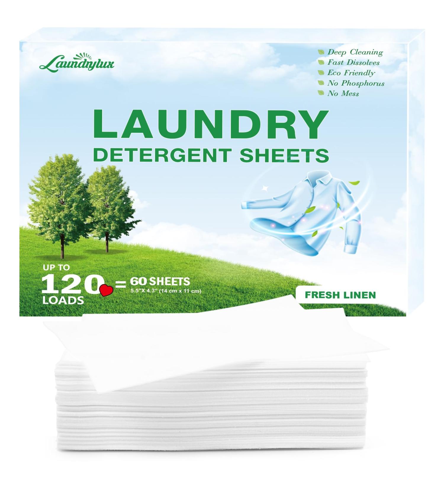 Eco-Friendly Laundry Detergent Sheets - Hypoallergenic Ultra-Concentrated Travel-Ready | Natural Fresh Linen Scent (120 Loads 60 Sheets - Buy Online on GoSupps.com