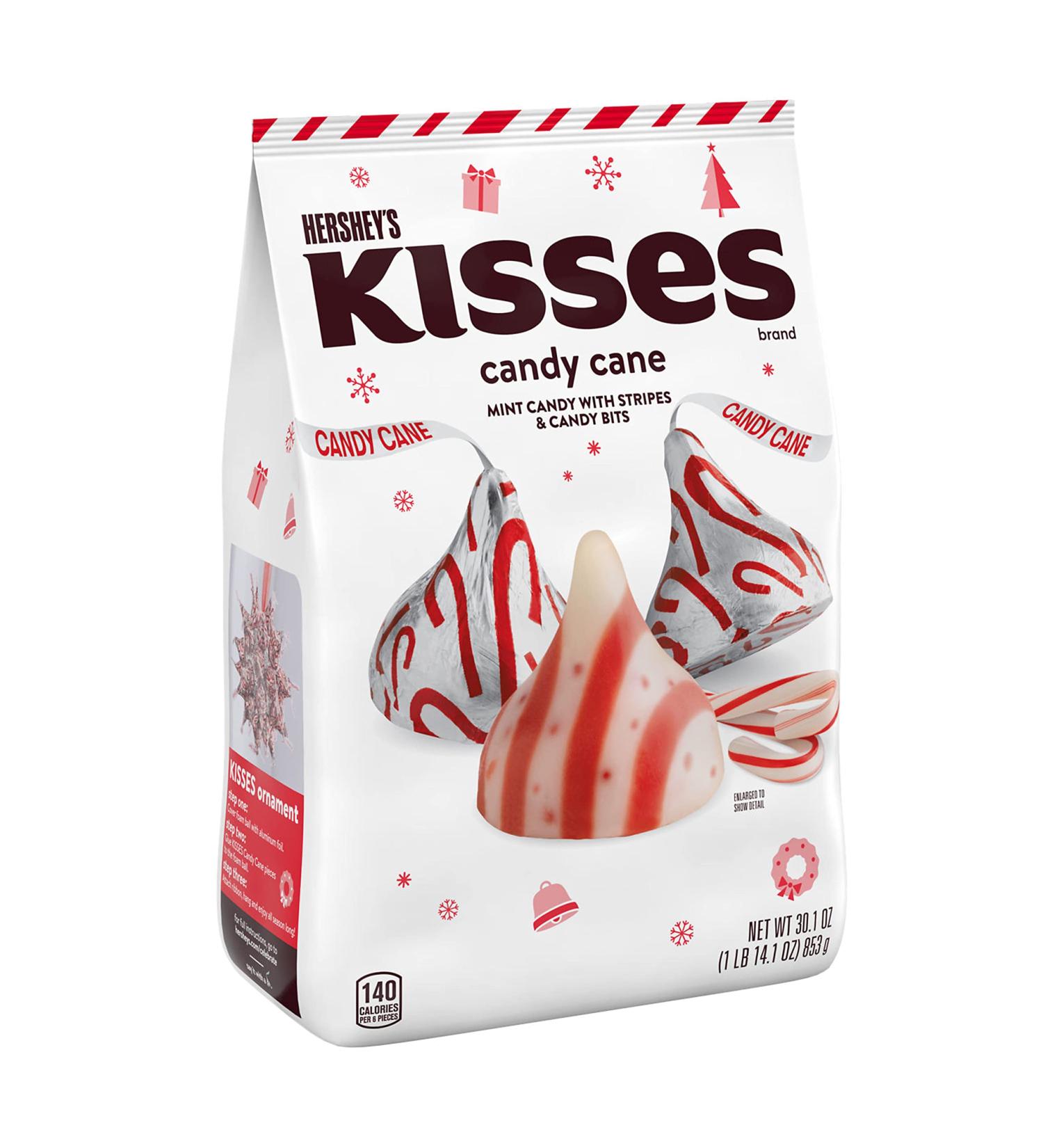 HERSHEY'S KISSES Candy Cane Mint With Stripes and Candy Bits Candy  Christmas  30.1 oz Bulk Bag - Buy Online on GoSupps.com