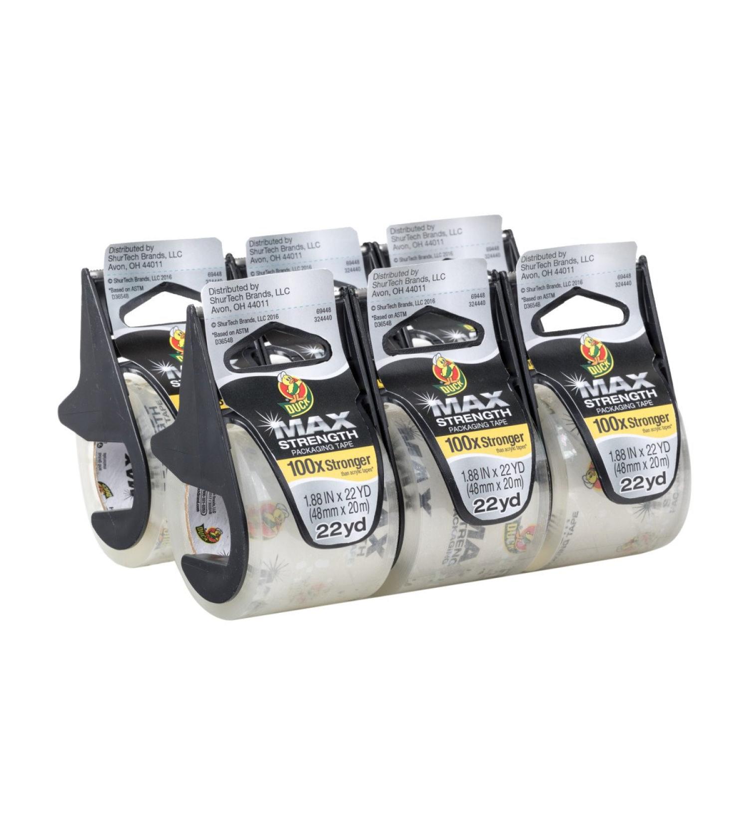 Duck MAX Strength Packing Tape With Dispenser  Clear  6 pk  1.88" x 22 yd.  284983 1.88" x 22 Yards 6 Rolls - Buy Online on GoSupps.com