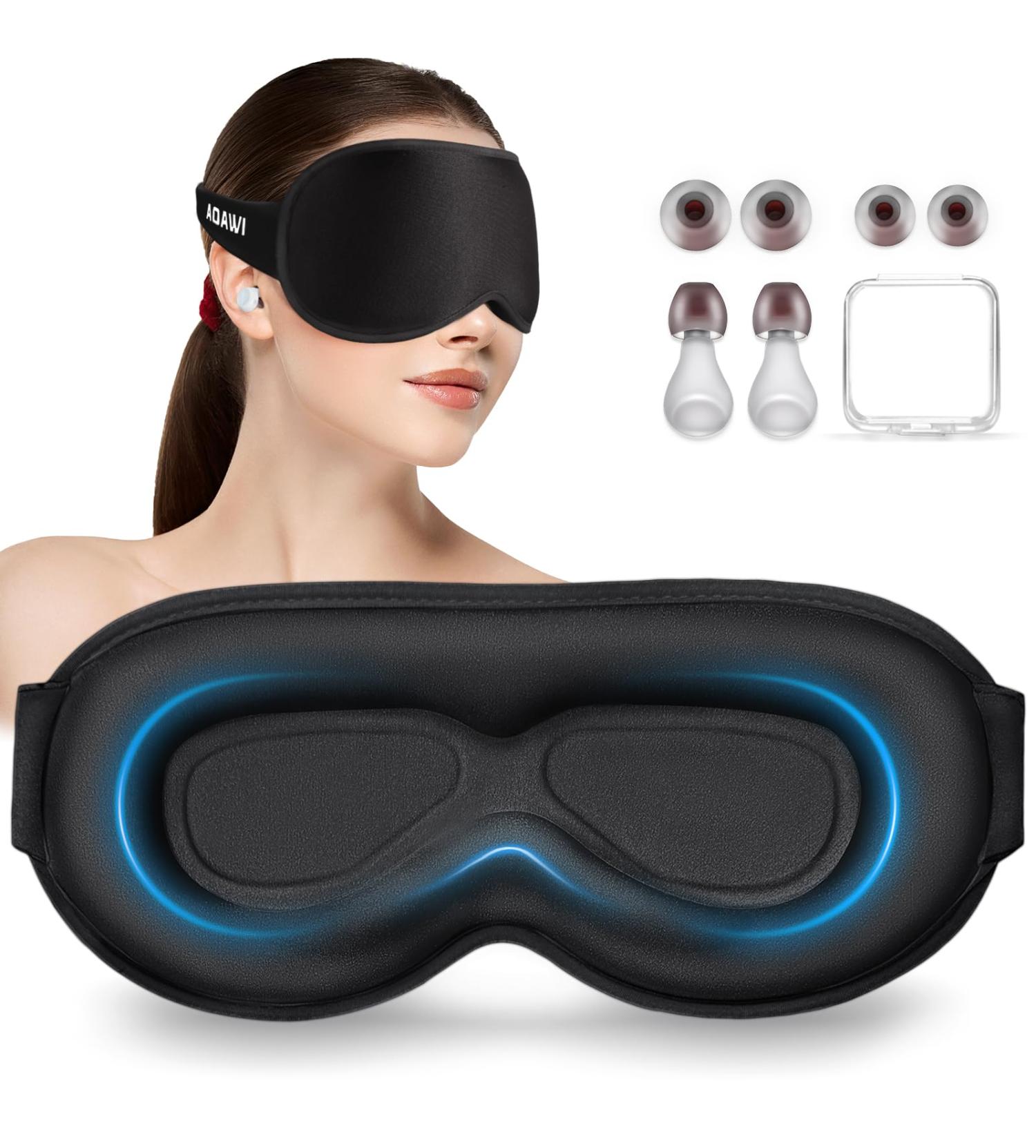 Buy 3D Contoured Cup Sleeping Eye Mask - Soft Comfortable & Adjustable with Ear Plugs for Noise Reduction | Ideal for Travel & Yoga - Buy Online on GoSupps.com
