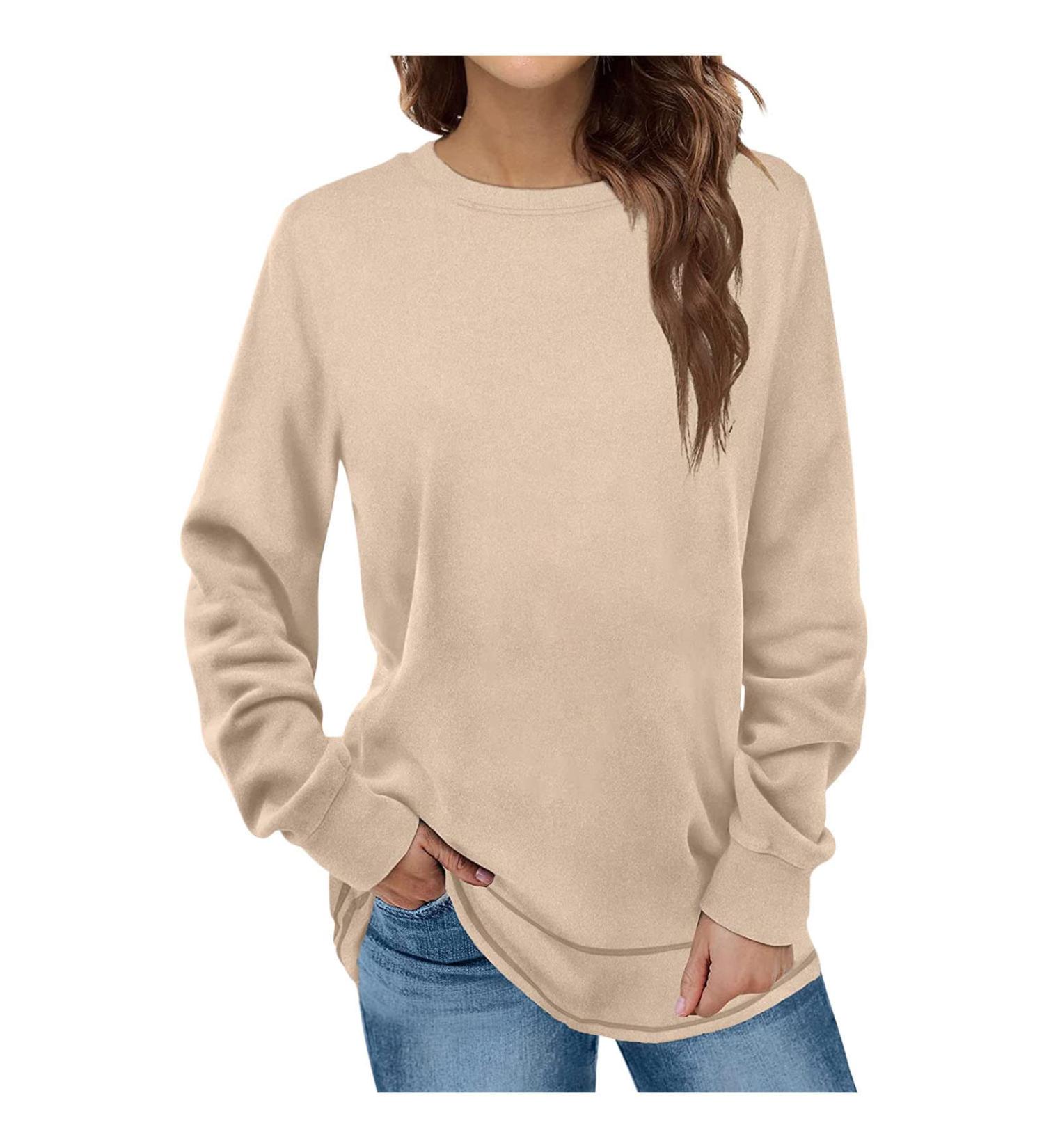 MRGIINRI Womens Long Sleeve Crewneck Sweatshirt Dressy Casual Top - Beige, Large - Buy Online on GoSupps.com