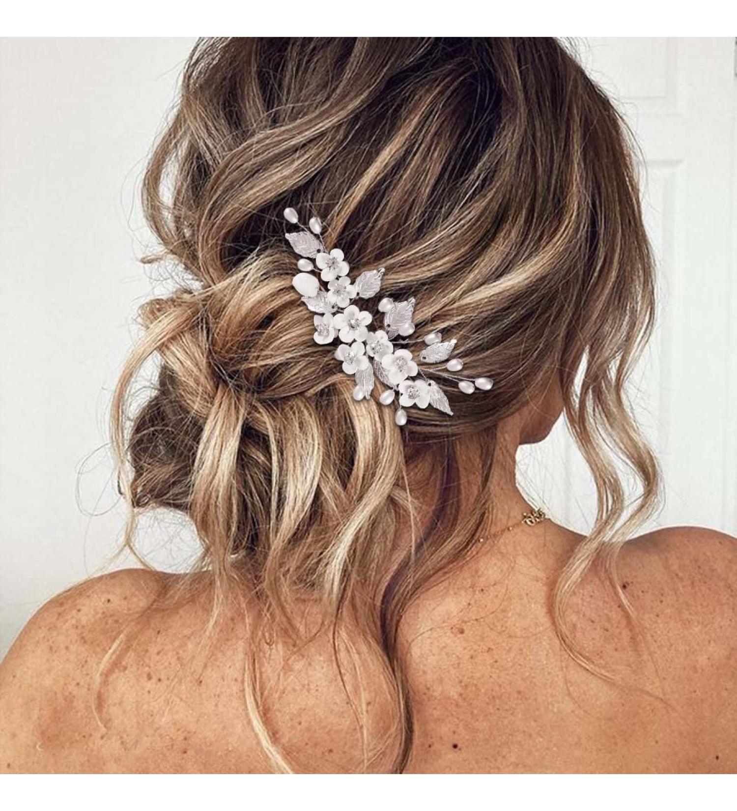 Unicra Flower Bride Wedding Hair Comb Silver Pearl Hair Accessories Crystal Bridal Headpiece for Women and Bridesmaid - Buy Online on GoSupps.com