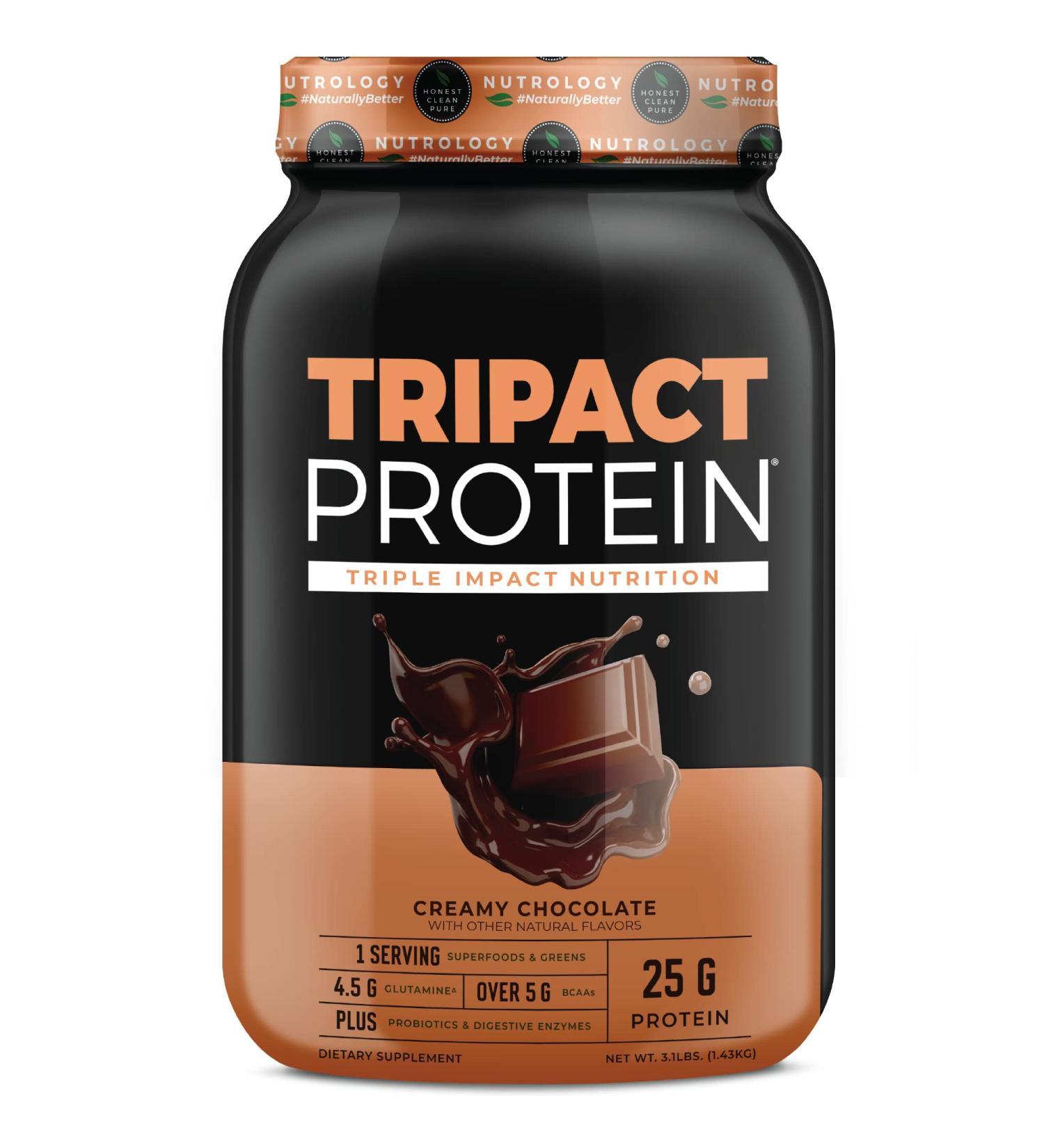 Nutrology TRIPACT Protein Powder - 7-in-1 Meal Replacement Shake with Grass Fed Whey Protein Powder Pea Rice & Greens - Boost Muscle Recovery & Immunity Creamy Chocolate Flavor 40 Servings Creamy Chocolate 3 Pound (Pac  - Buy Online on GoSupps.com