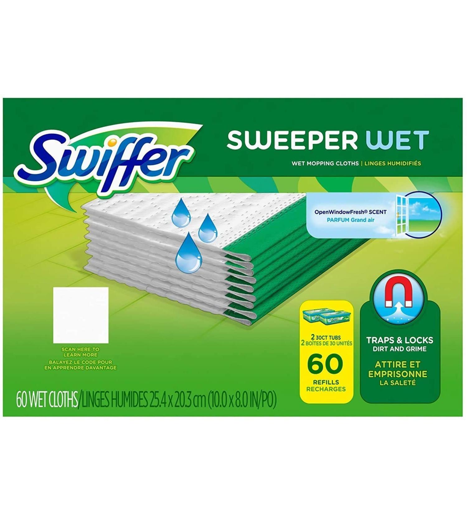 Swiffer Sweeper Wet Cloth Refill, White 60 Count