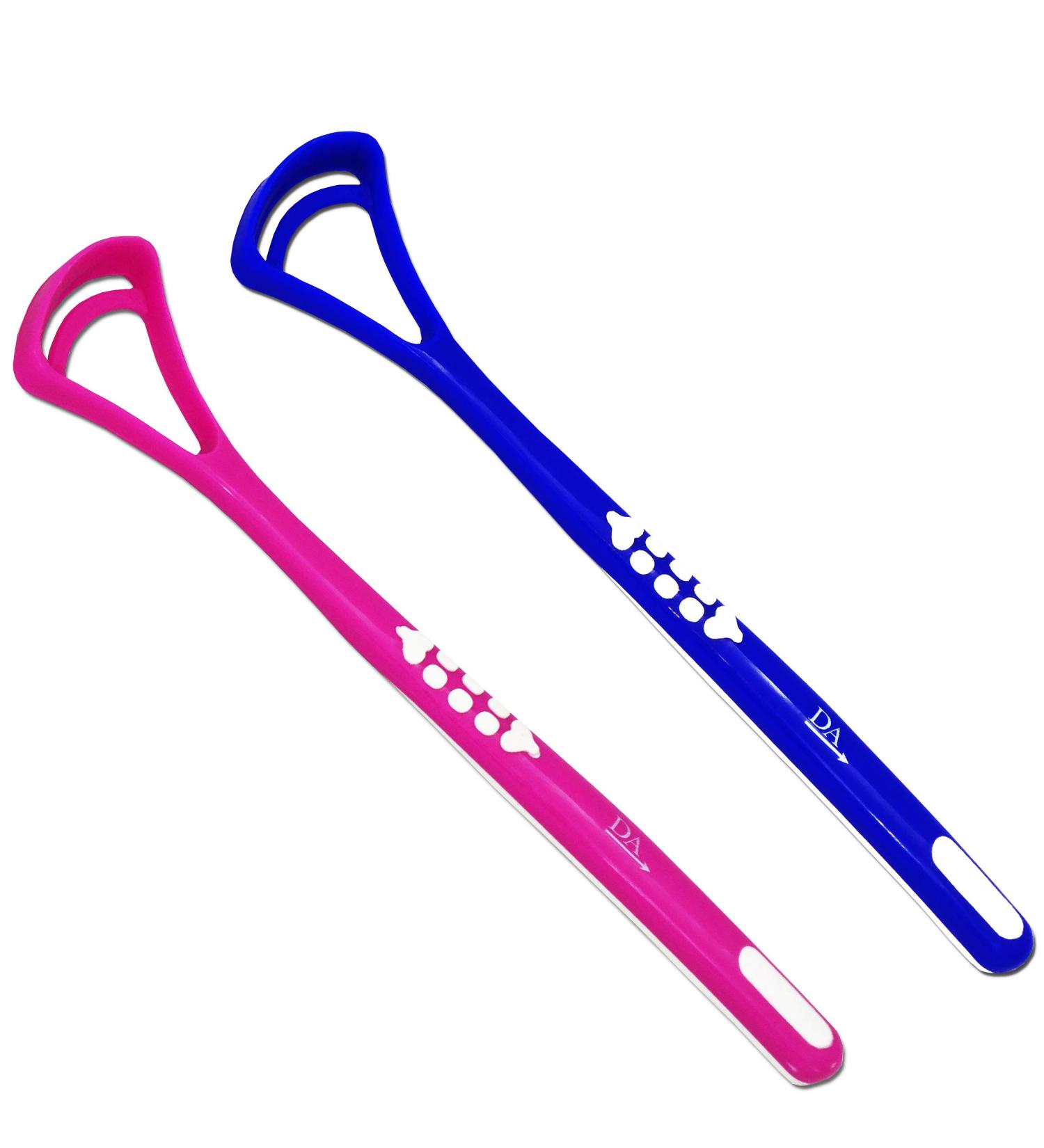 Set of 2 Dark Blue & Pink Tongue Scraper Cleaners - Improve Oral Hygiene - Buy Online on GoSupps.com