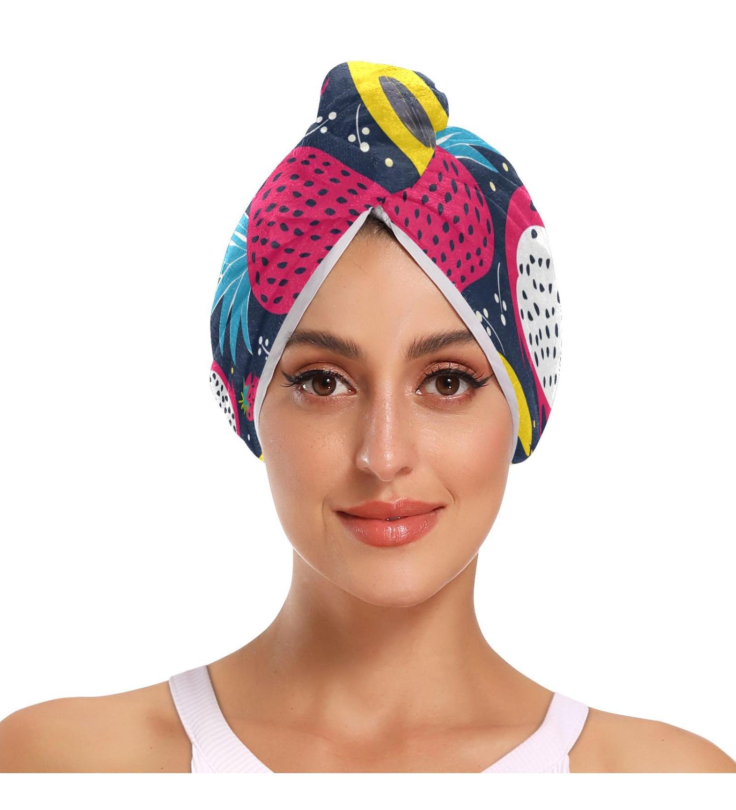 Buy Dragon Fruit Pitaya Banana Hair Towel 2 Pack | Super Absorbent Quick-Dry Hair Turbans for Women & Girls - Ideal for All Hair Types - Buy Online on GoSupps.com