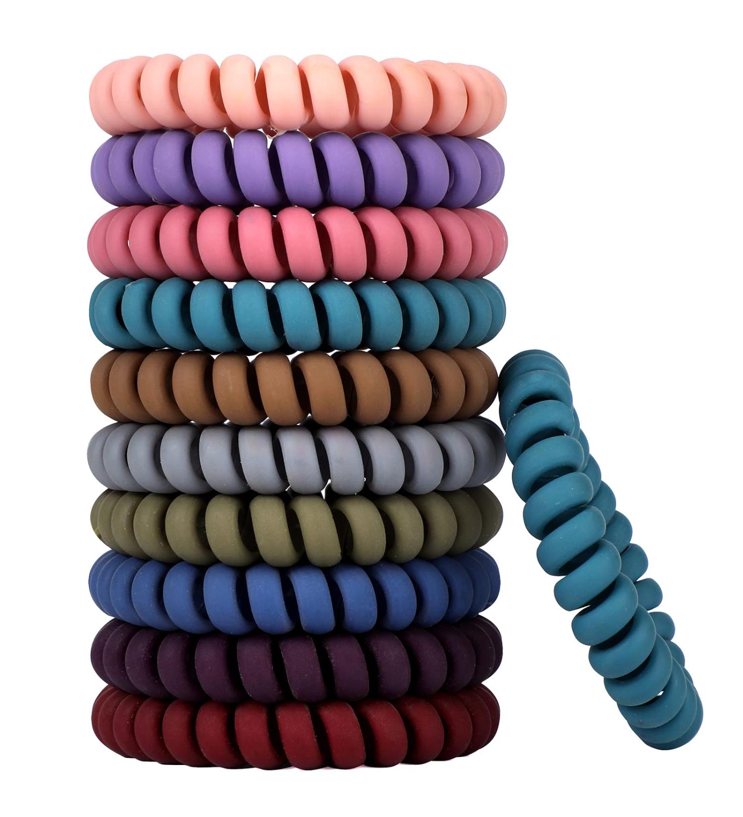 10 Pack Spiral Hair Ties - Coil Hair Ties for All Hair Types - Phone Cord Hair Rings - Ponytail Holders in 10 Colors - Buy Online on GoSupps.com