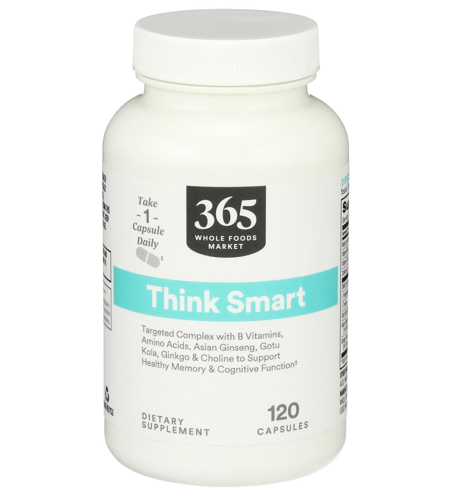 365 by Whole Foods Market Think Smart with B Vitamins Amino Acids Ginkgo Asian Ginseng Gotu Kola & Choline 120 Capsules 120 Count (Pack of 1) - Buy Online on GoSupps.com